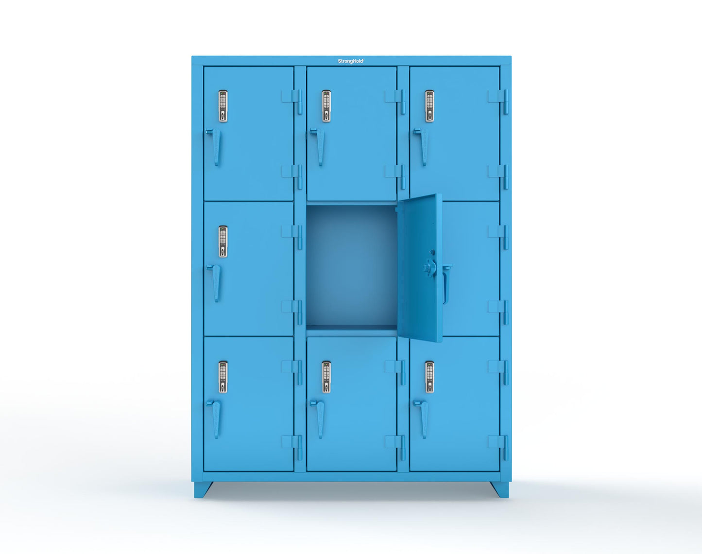 Extra Heavy Duty 14 GA Triple-Tier Locker with Keyless Entry Lock, 9 Compartments – 54 in. W x 18 in. D x 75 in. H - 4.66-9D-18-3T-EK-L-5012