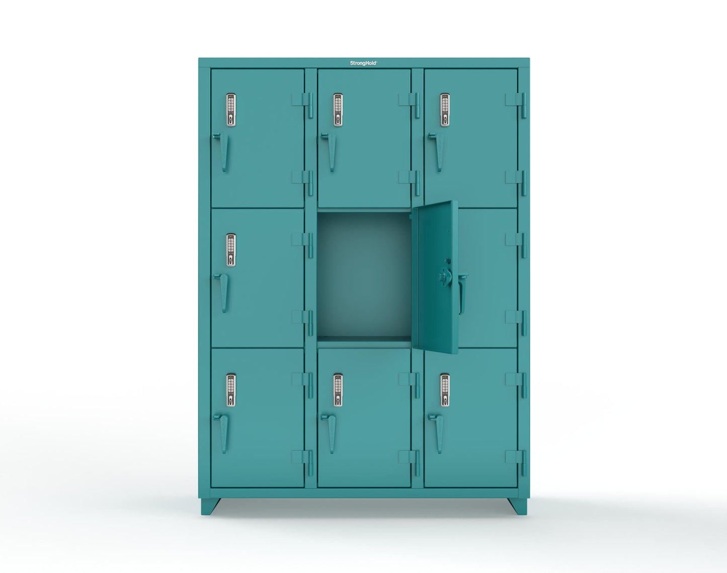 Extra Heavy Duty 14 GA Triple-Tier Locker with Keyless Entry Lock, 9 Compartments – 54 in. W x 18 in. D x 75 in. H - 4.66-9D-18-3T-EK-L-5021