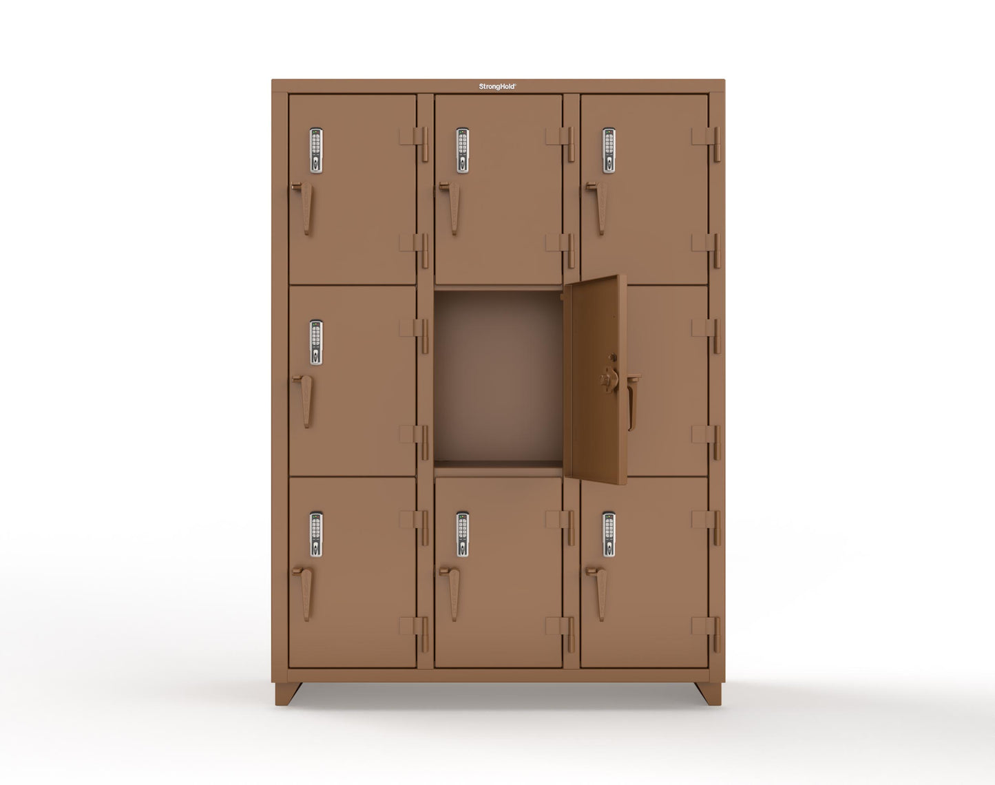 Extra Heavy Duty 14 GA Triple-Tier Locker with Keyless Entry Lock, 9 Compartments – 54 in. W x 18 in. D x 75 in. H - 4.66-9D-18-3T-EK-L-8008
