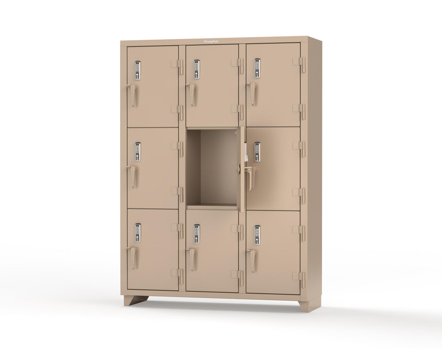 Extra Heavy Duty 14 GA Triple-Tier Locker with Keyless Entry Lock, 9 Compartments – 54 in. W x 18 in. D x 75 in. H - 4.66-9D-18-3T-EK-L-1019