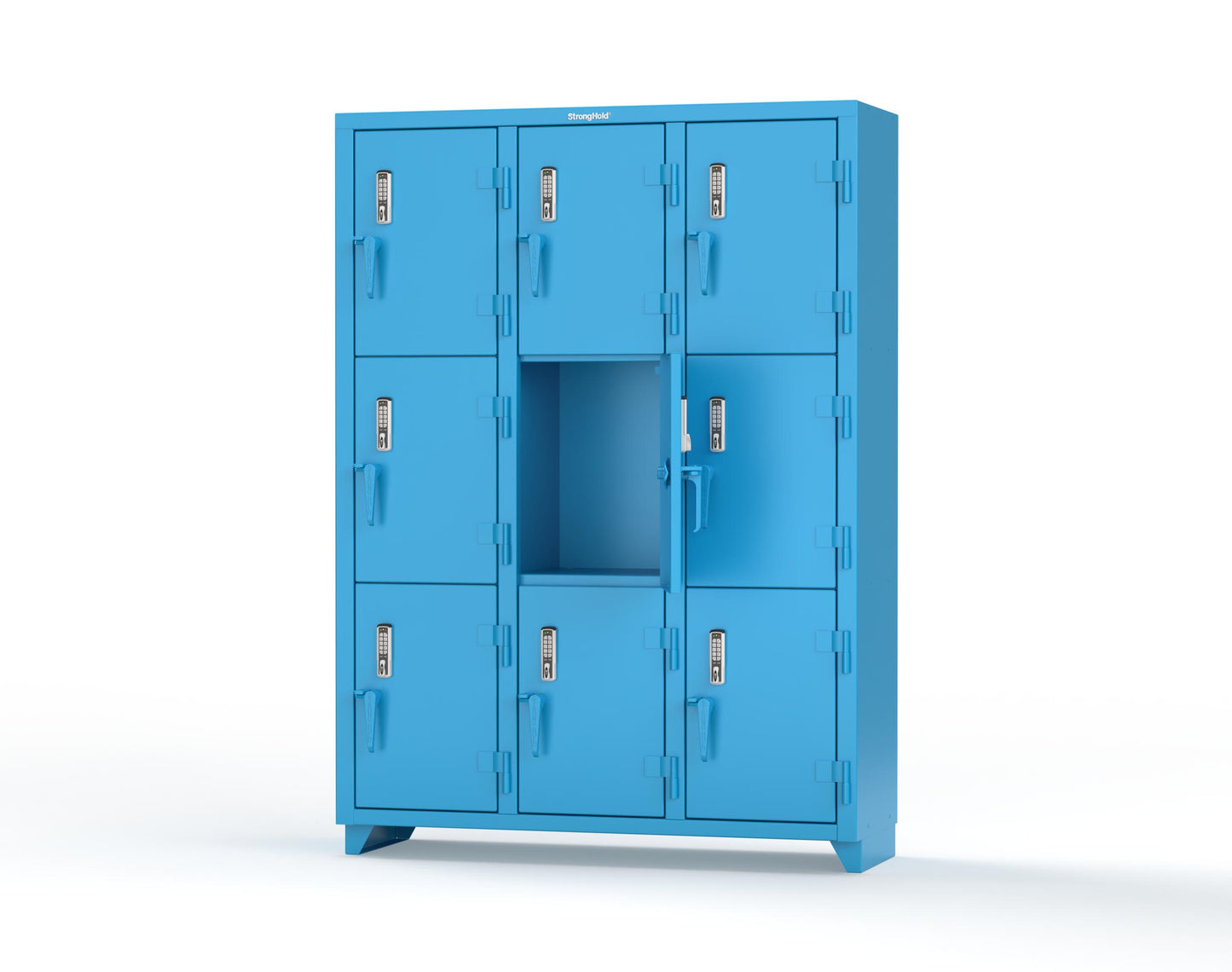 Extra Heavy Duty 14 GA Triple-Tier Locker with Keyless Entry Lock, 9 Compartments – 54 in. W x 18 in. D x 75 in. H - 4.66-9D-18-3T-EK-L-5012