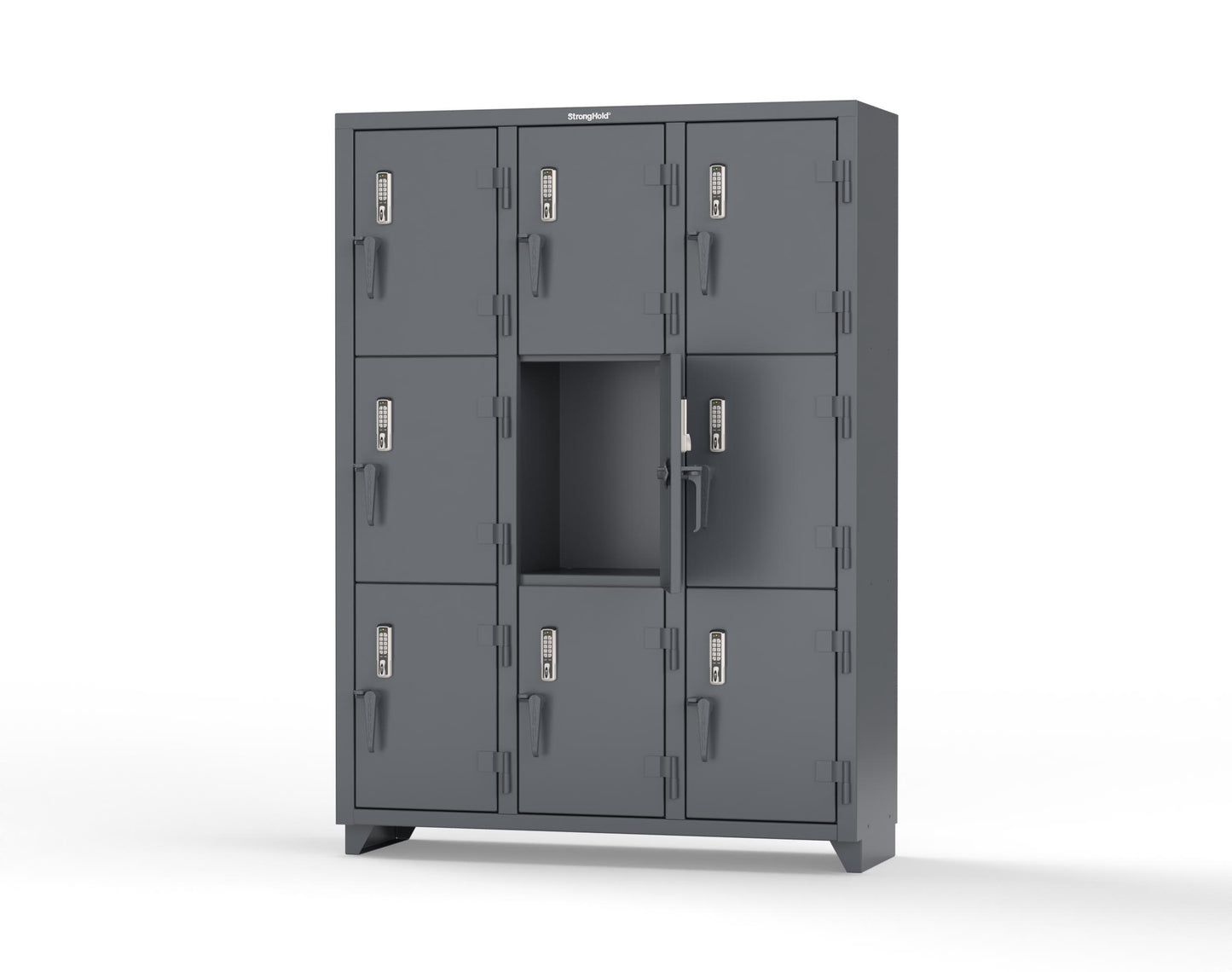 Extra Heavy Duty 14 GA Triple-Tier Locker with Keyless Entry Lock, 9 Compartments – 54 in. W x 18 in. D x 75 in. H - 4.66-9D-18-3T-EK-L-7024