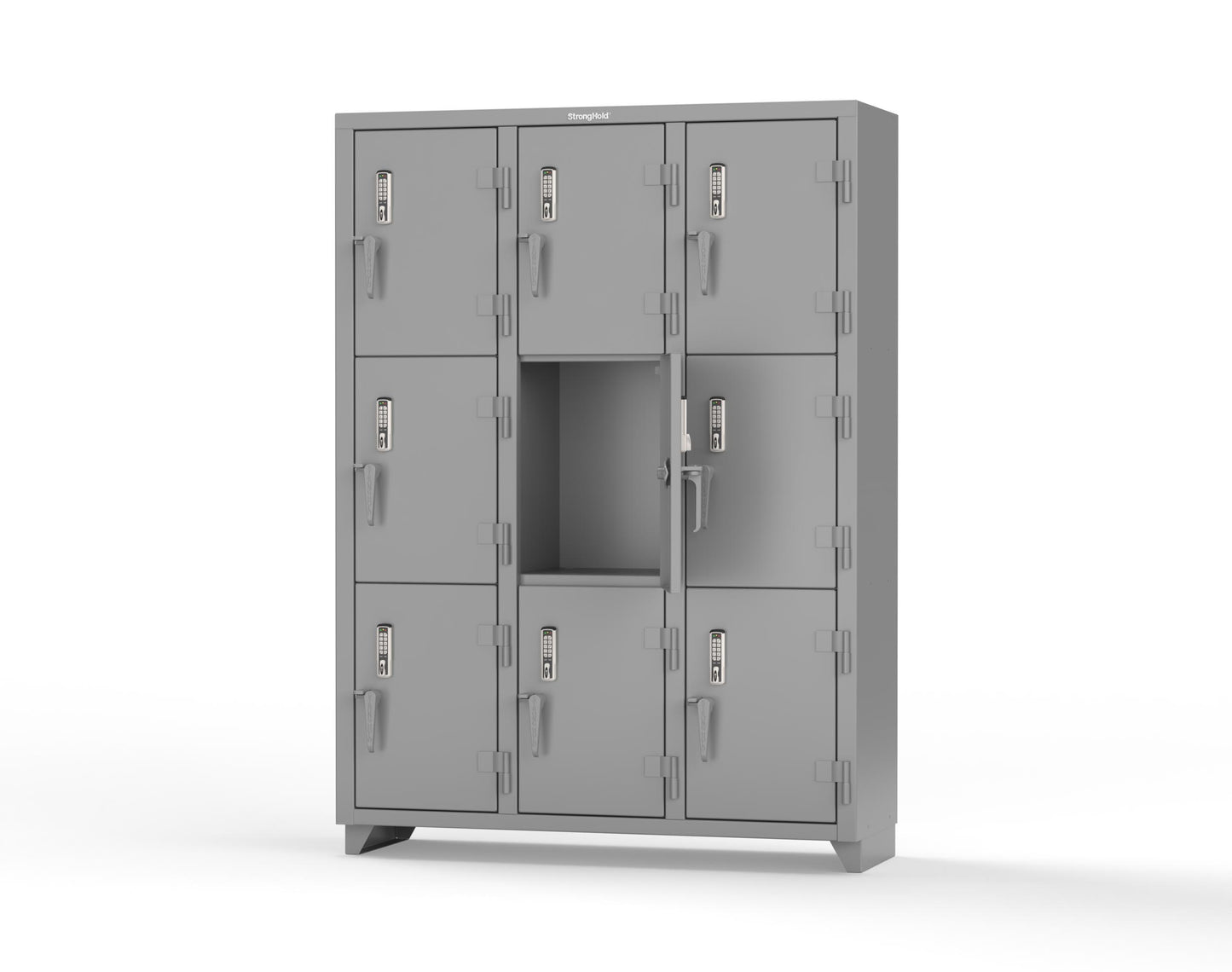 Extra Heavy Duty 14 GA Triple-Tier Locker with Keyless Entry Lock, 9 Compartments – 54 in. W x 18 in. D x 75 in. H - 4.66-9D-18-3T-EK-L-7037