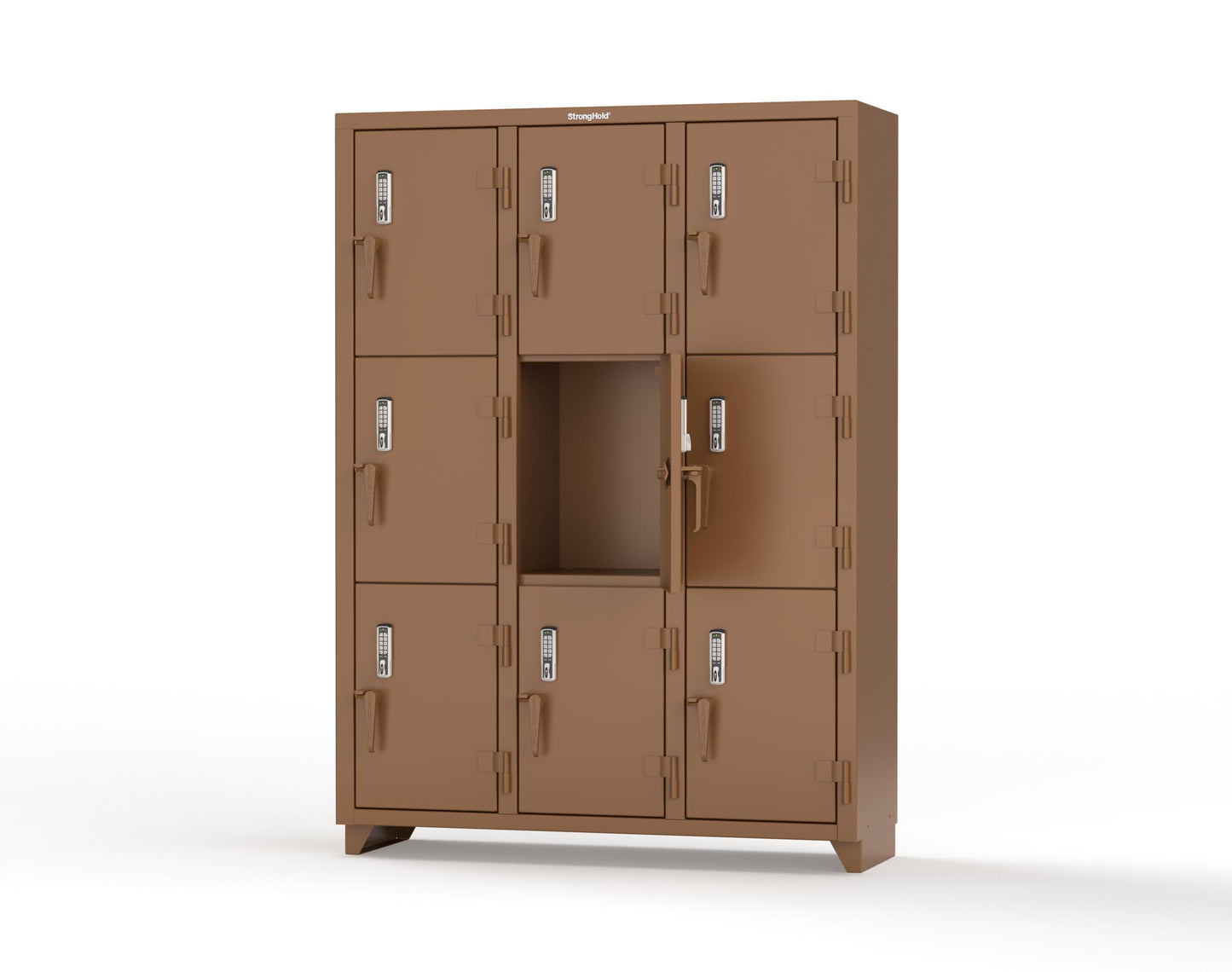 Extra Heavy Duty 14 GA Triple-Tier Locker with Keyless Entry Lock, 9 Compartments – 54 in. W x 18 in. D x 75 in. H - 4.66-9D-18-3T-EK-L-8008