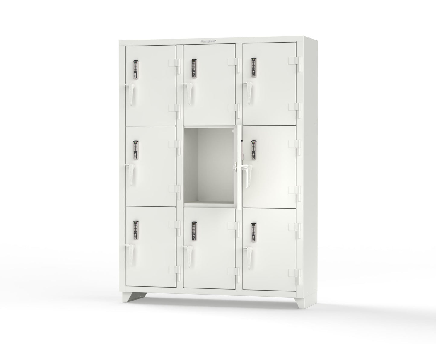 Extra Heavy Duty 14 GA Triple-Tier Locker with Keyless Entry Lock, 9 Compartments – 54 in. W x 18 in. D x 75 in. H - 4.66-9D-18-3T-EK-L-9003