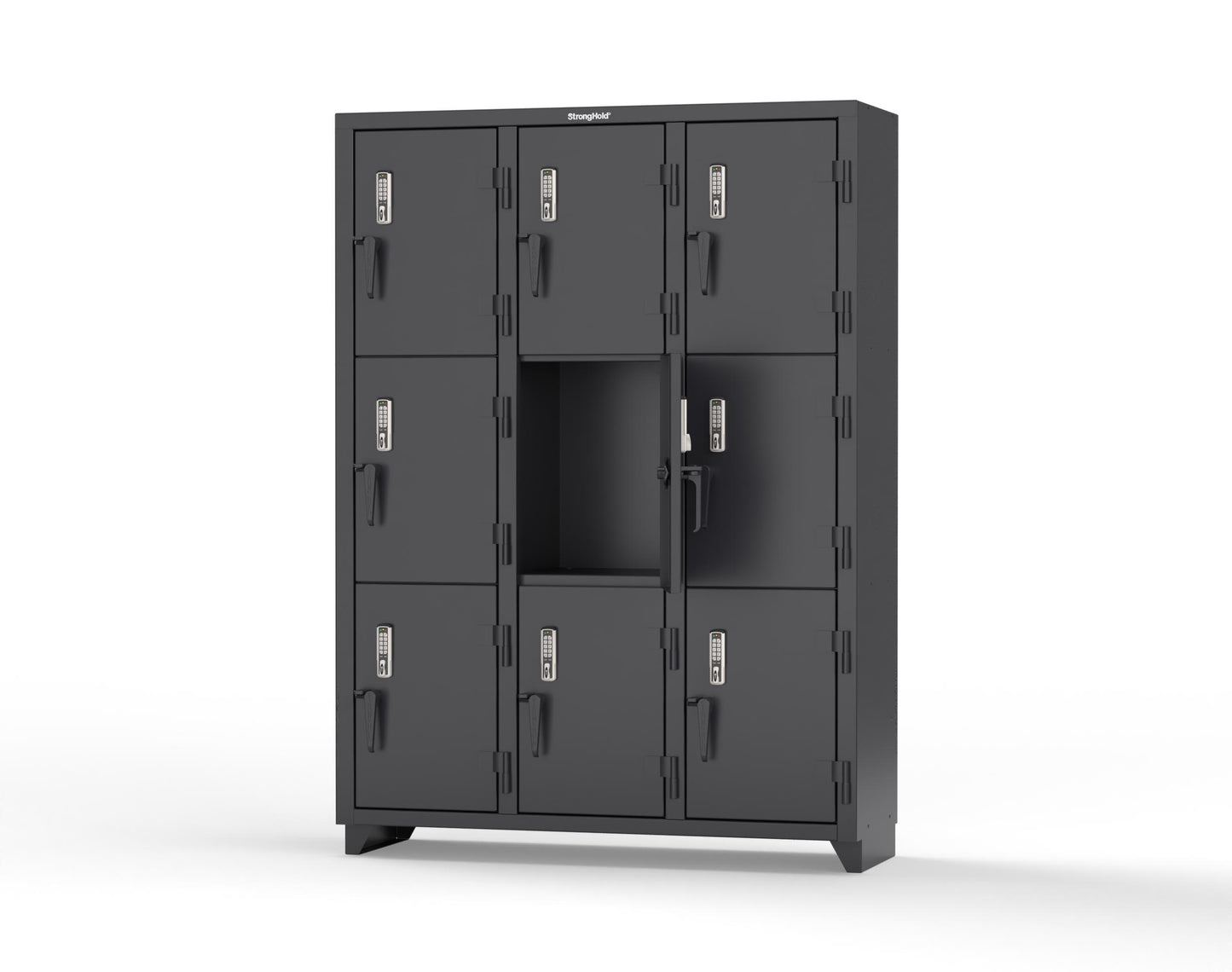 Extra Heavy Duty 14 GA Triple-Tier Locker with Keyless Entry Lock, 9 Compartments – 54 in. W x 18 in. D x 75 in. H - 4.66-9D-18-3T-EK-L-9005