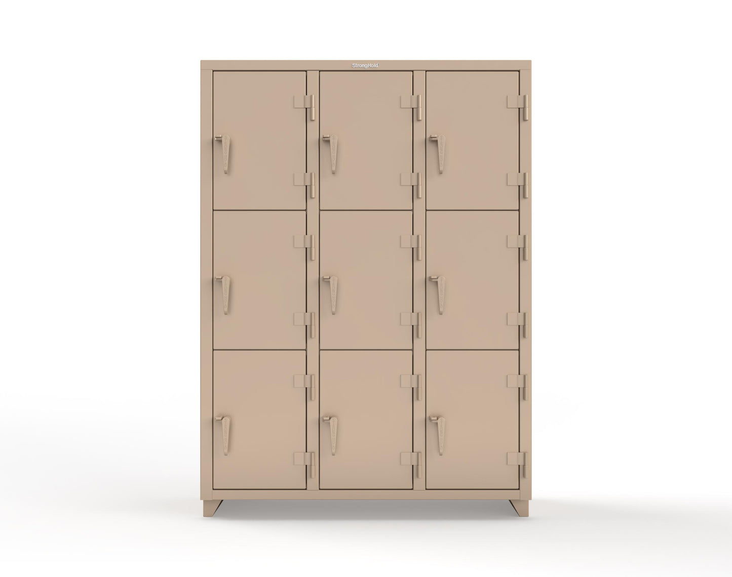 Extra Heavy Duty 14 GA Triple-Tier Locker, 9 Compartments - 54 in. W x 18 in. D x 75 in. H - 4.66-9D-18-3T-L-1019