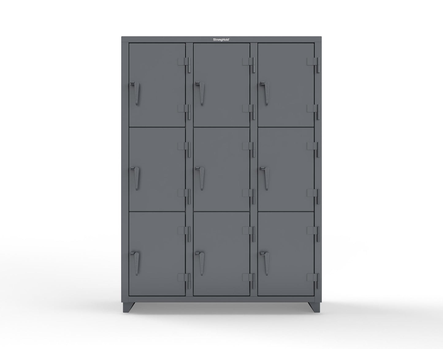 Extra Heavy Duty 14 GA Triple-Tier Locker, 9 Compartments - 54 in. W x 18 in. D x 75 in. H - 4.66-9D-18-3T-L-7024