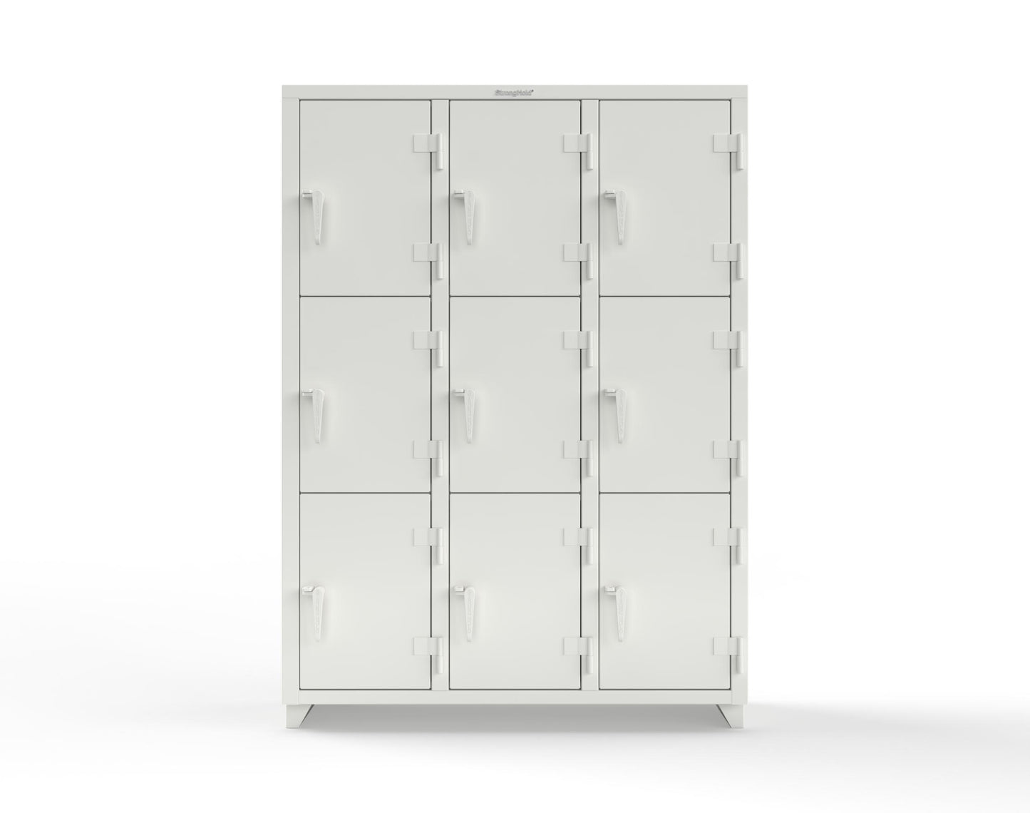 Extra Heavy Duty 14 GA Triple-Tier Locker, 9 Compartments - 54 in. W x 18 in. D x 75 in. H - 4.66-9D-18-3T-L-9003