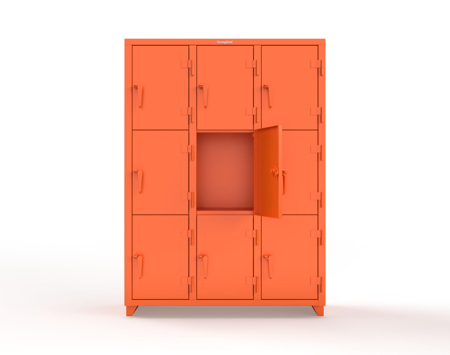 Extra Heavy Duty 14 GA Triple-Tier Locker, 9 Compartments - 54 in. W x 18 in. D x 75 in. H - 4.66-9D-18-3T-L-2009