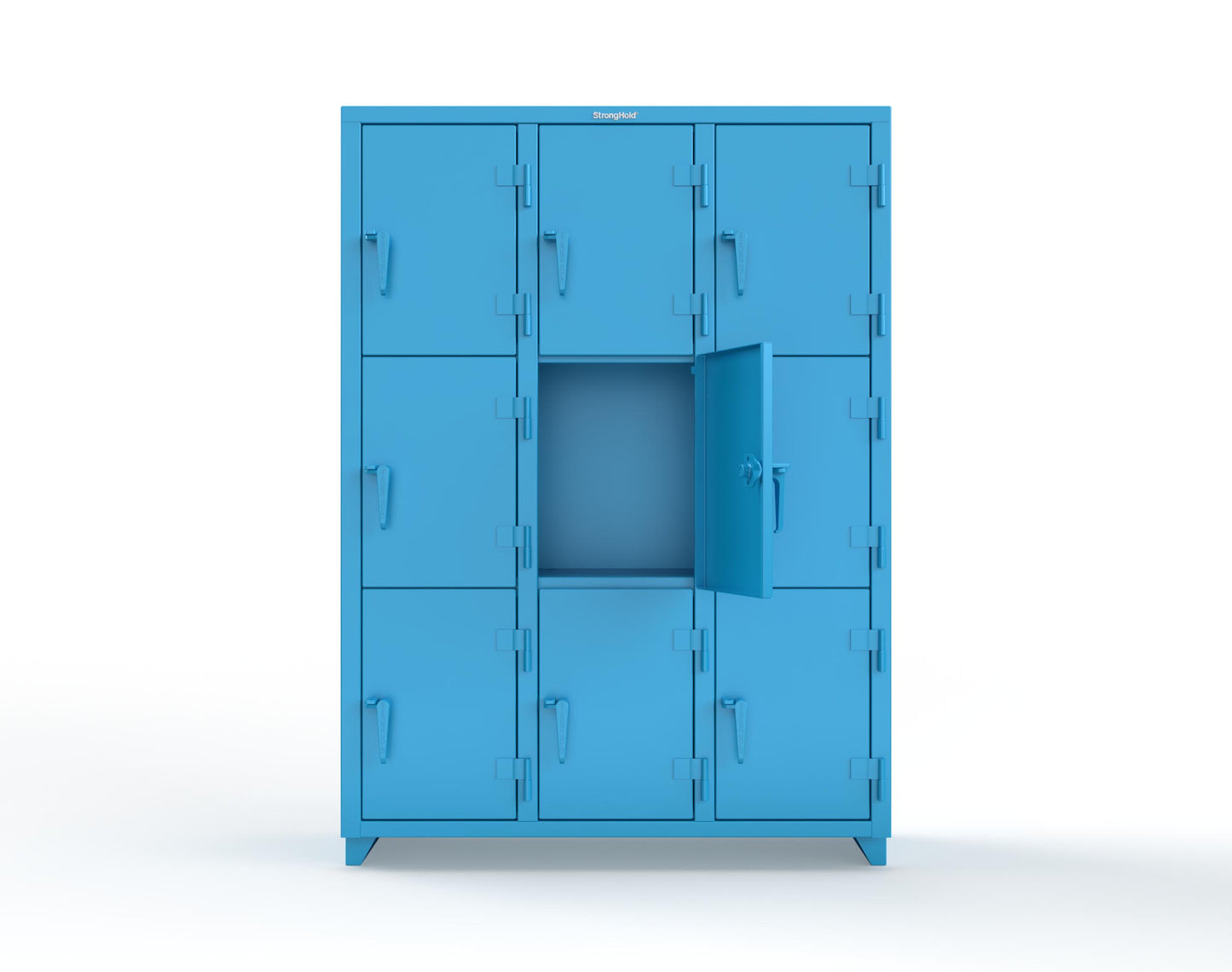Extra Heavy Duty 14 GA Triple-Tier Locker, 9 Compartments - 54 in. W x 18 in. D x 75 in. H - 4.66-9D-18-3T-L-5012