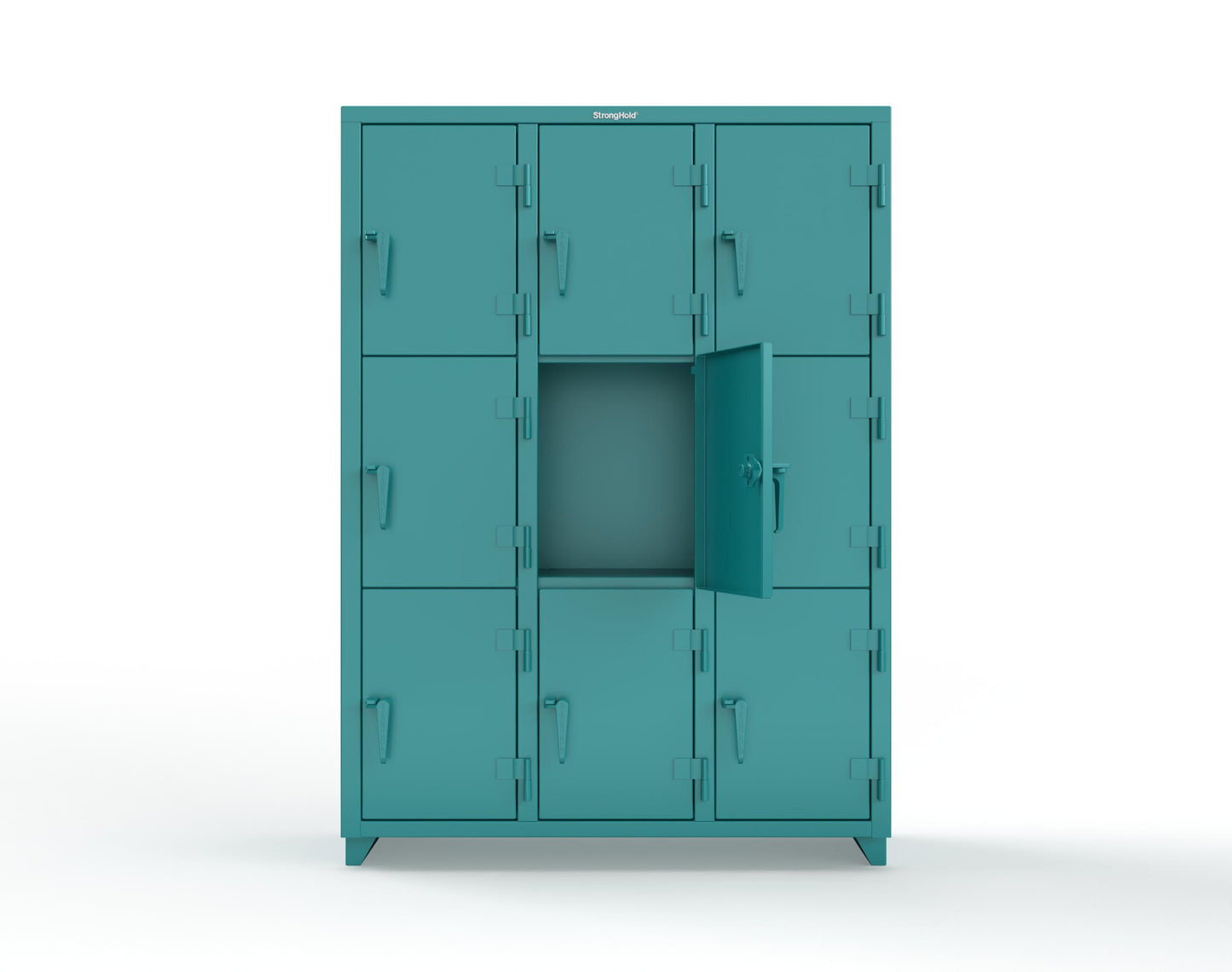 Extra Heavy Duty 14 GA Triple-Tier Locker, 9 Compartments - 54 in. W x 18 in. D x 75 in. H - 4.66-9D-18-3T-L-5021