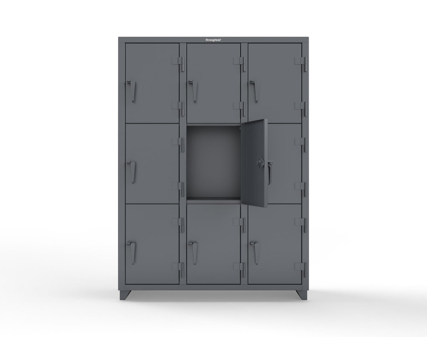 Extra Heavy Duty 14 GA Triple-Tier Locker, 9 Compartments - 54 in. W x 18 in. D x 75 in. H - 4.66-9D-18-3T-L-7024