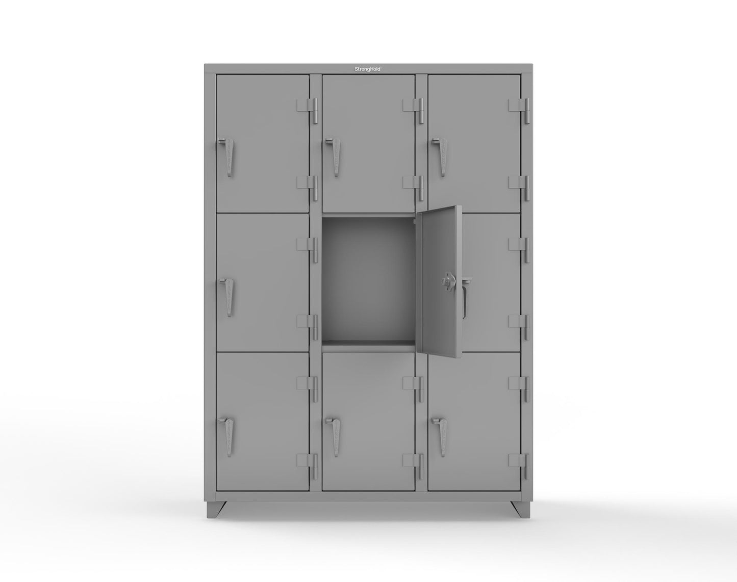 Extra Heavy Duty 14 GA Triple-Tier Locker, 9 Compartments - 54 in. W x 18 in. D x 75 in. H - 4.66-9D-18-3T-L-7037