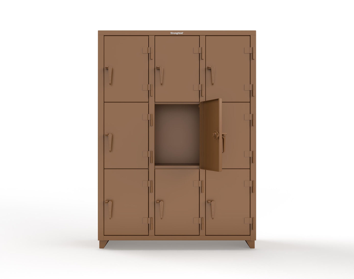 Extra Heavy Duty 14 GA Triple-Tier Locker, 9 Compartments - 54 in. W x 18 in. D x 75 in. H - 4.66-9D-18-3T-L-8008