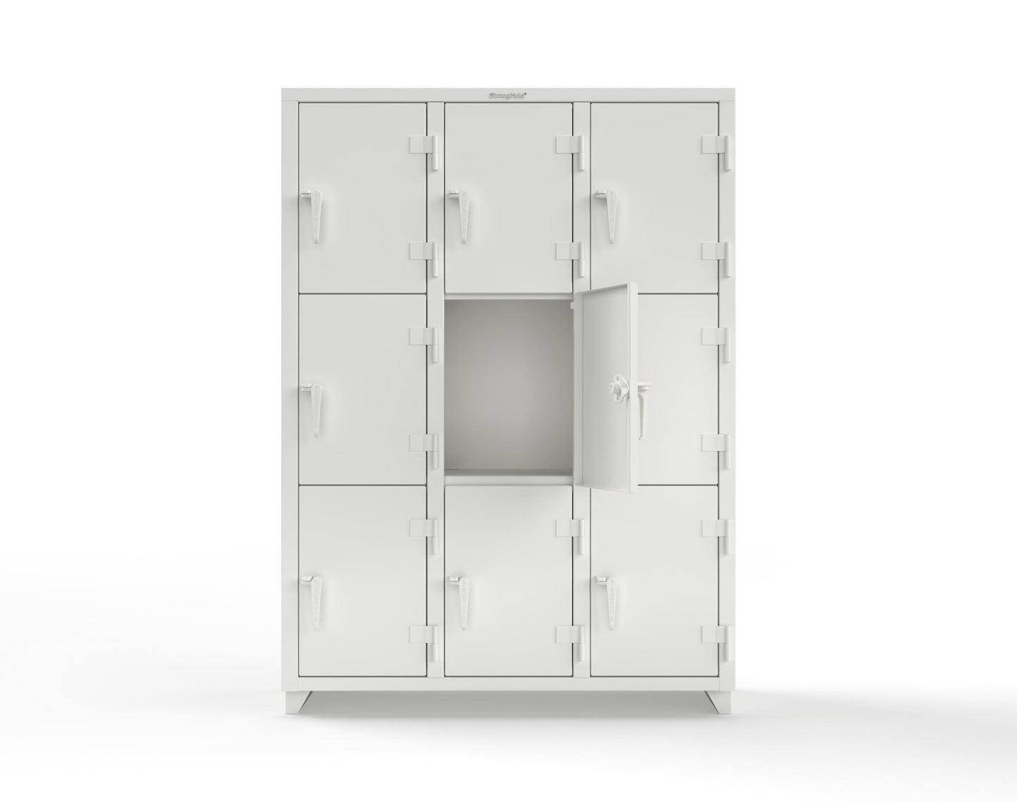 Extra Heavy Duty 14 GA Triple-Tier Locker, 9 Compartments - 54 in. W x 18 in. D x 75 in. H - 4.66-9D-18-3T-L-9003