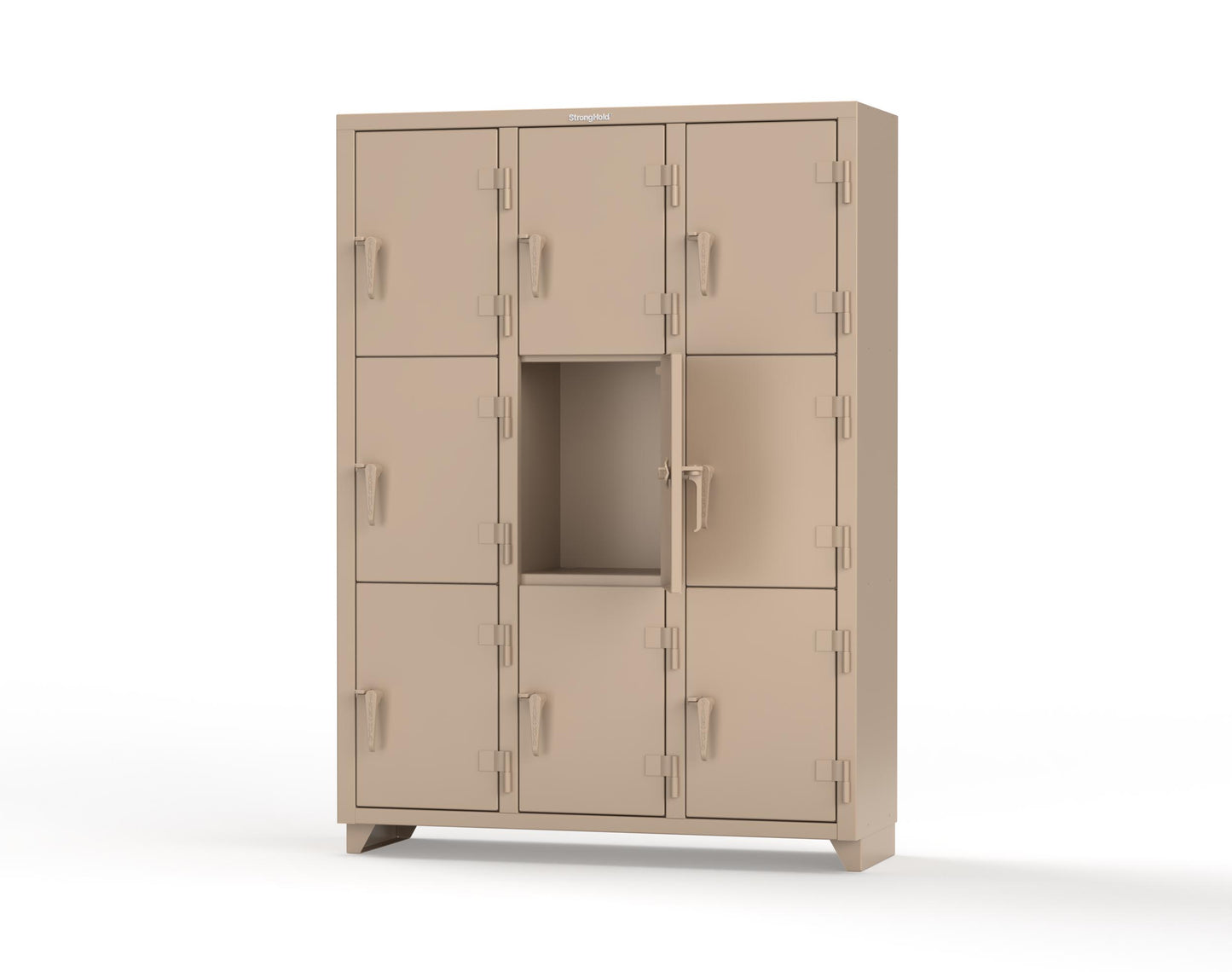 Extra Heavy Duty 14 GA Triple-Tier Locker, 9 Compartments - 54 in. W x 18 in. D x 75 in. H - 4.66-9D-18-3T-L-1019