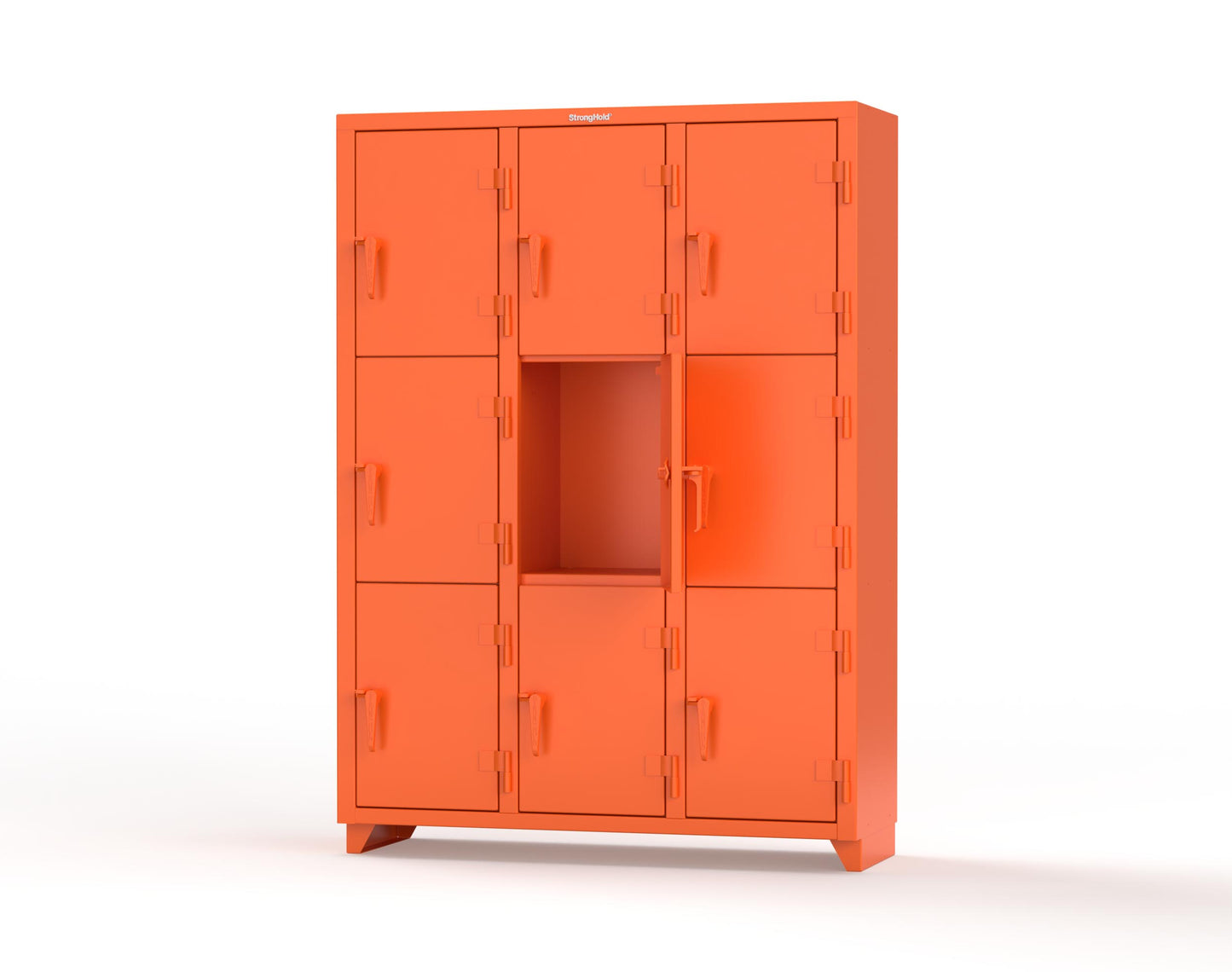 Extra Heavy Duty 14 GA Triple-Tier Locker, 9 Compartments - 54 in. W x 18 in. D x 75 in. H - 4.66-9D-18-3T-L-2009