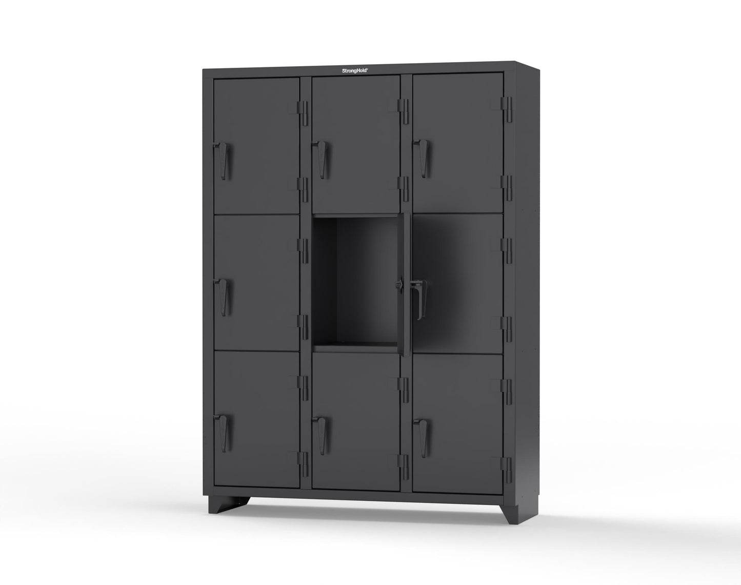 Extra Heavy Duty 14 GA Triple-Tier Locker, 9 Compartments - 54 in. W x 18 in. D x 75 in. H - 4.66-9D-18-3T-L-9005