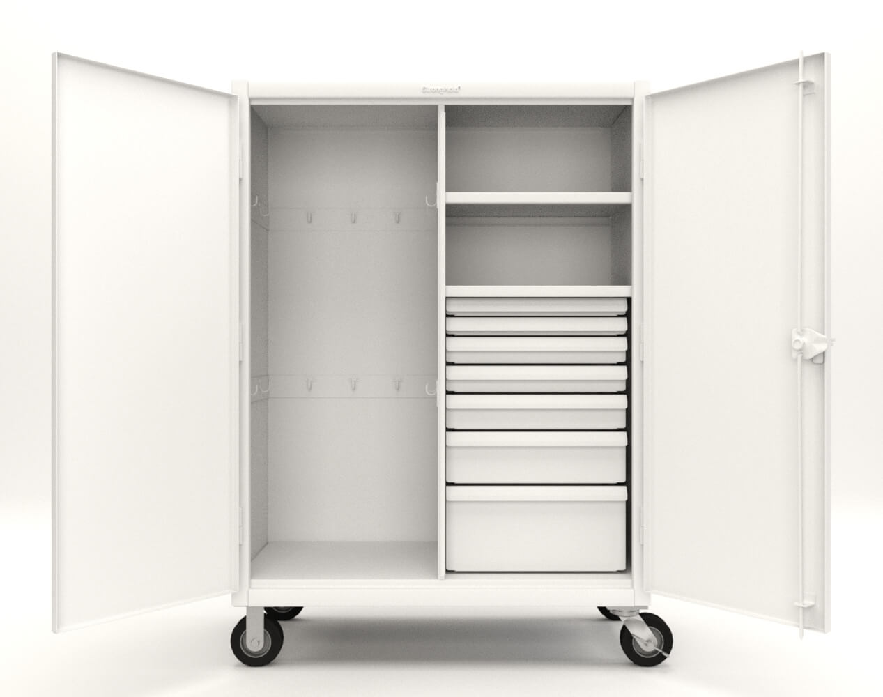 Extreme Duty 12 GA Mobile Rigging Cabinet with 7 Half-Width Drawers, 2 Shelves - 48 in. W x 24 in. D x 68 in. H