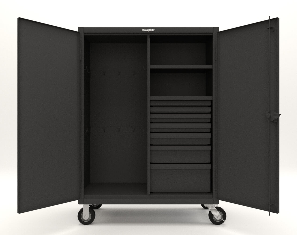Extreme Duty 12 GA Mobile Rigging Cabinet with 7 Half-Width Drawers, 2 Shelves - 48 in. W x 24 in. D x 68 in. H