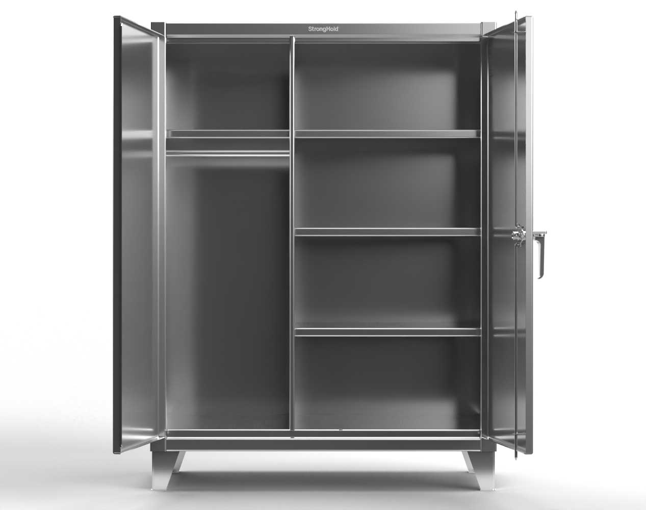 Extreme Duty 12 GA Stainless Steel Uniform Cabinet with 4 Shelves - 60 In. W x 24 In. D x 66 In. H
