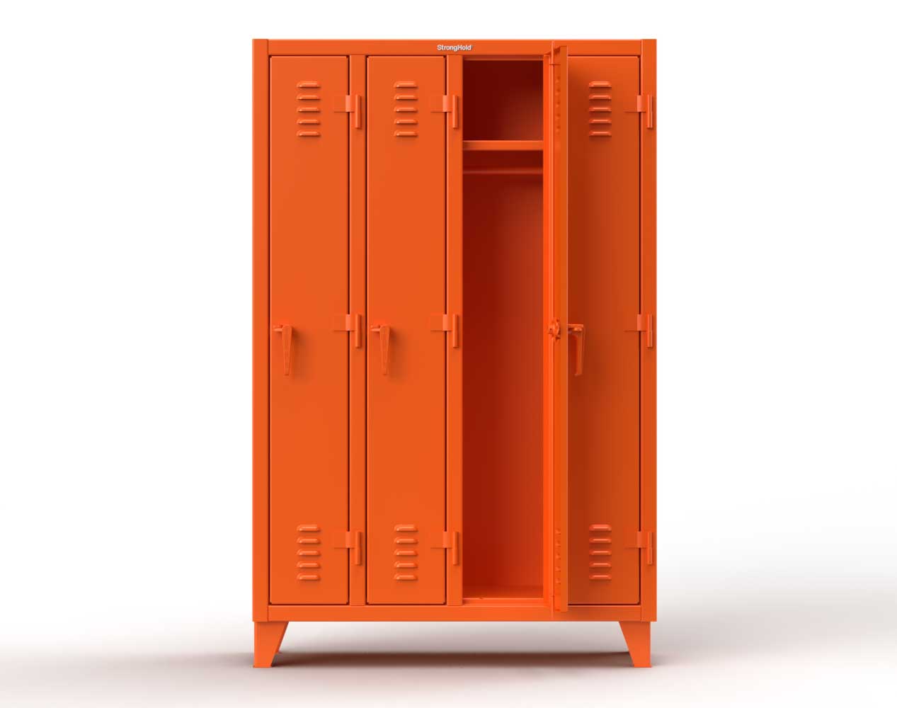 Extreme Duty 12 GA Single-Tier Locker with 4 Compartments, Louvered Doors, Wardrobe Rod - 50 in. W x 18in. D x 78 in. H