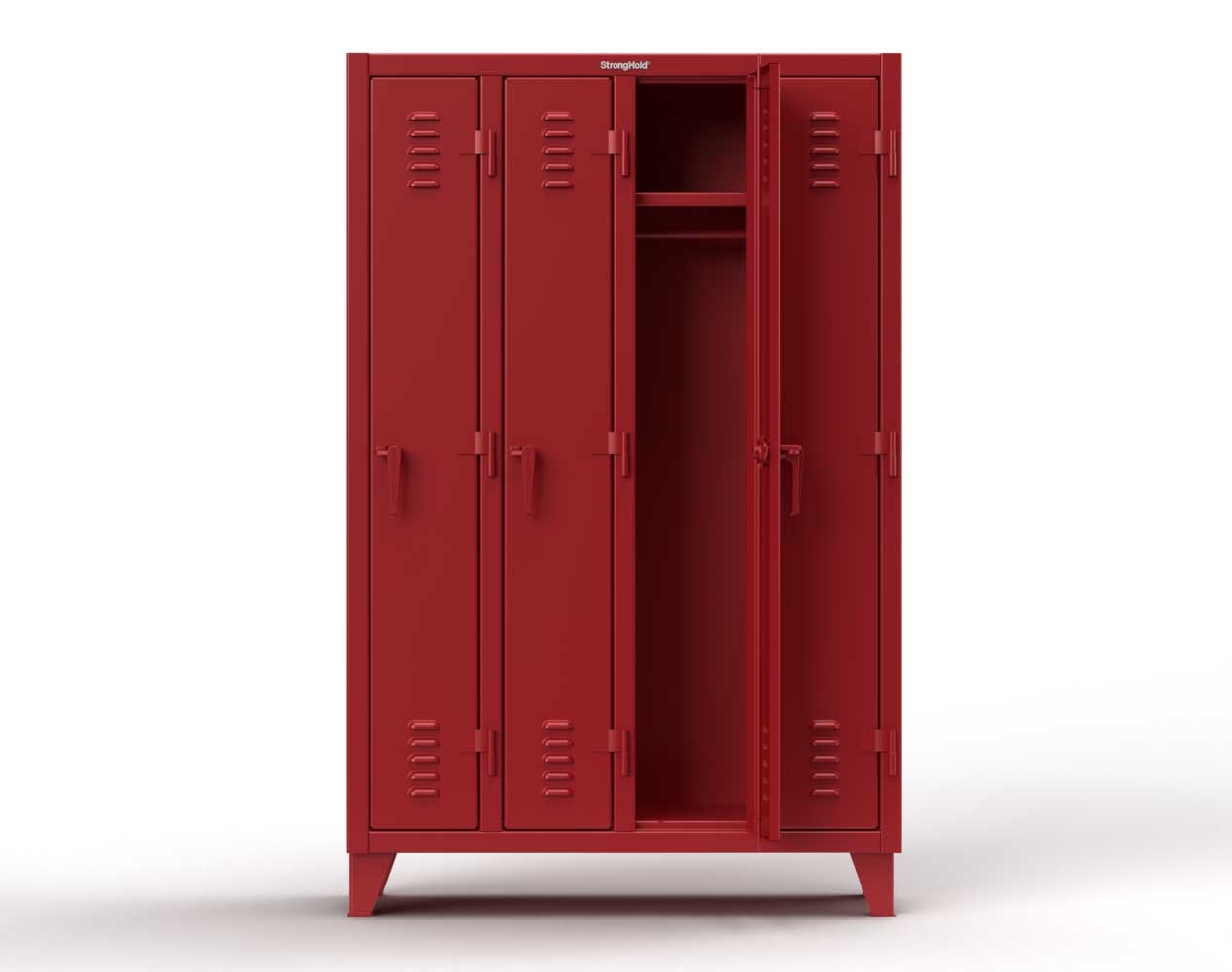 Extreme Duty 12 GA Single-Tier Locker with 4 Compartments, Louvered Doors, Wardrobe Rod - 50 in. W x 18in. D x 78 in. H