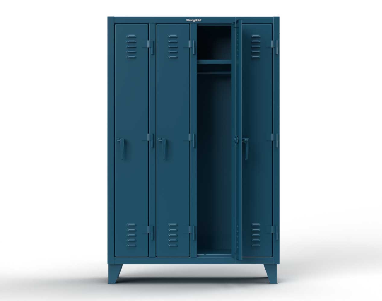 Extreme Duty 12 GA Single-Tier Locker with 4 Compartments, Louvered Doors, Wardrobe Rod - 50 in. W x 18in. D x 78 in. H