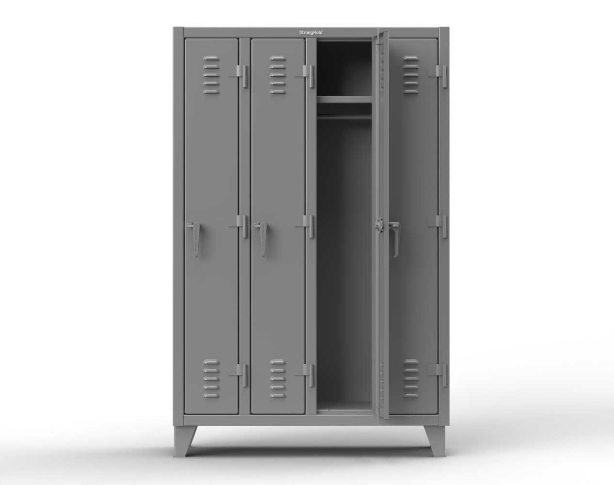 Extreme Duty 12 GA Single-Tier Locker with 4 Compartments, Louvered Doors, Wardrobe Rod - 50 in. W x 18in. D x 78 in. H