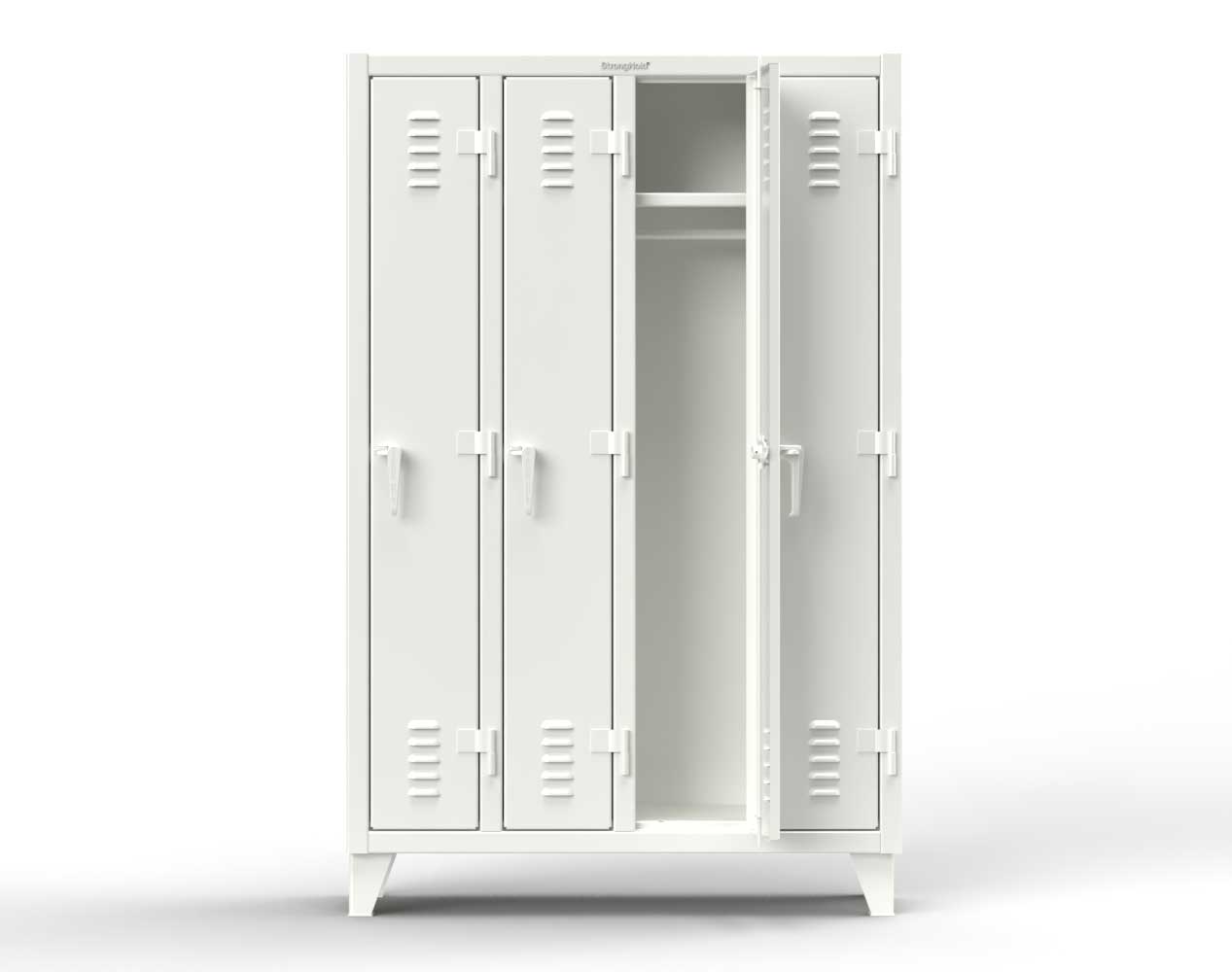 Extreme Duty 12 GA Single-Tier Locker with 4 Compartments, Louvered Doors, Wardrobe Rod - 50 in. W x 18in. D x 78 in. H