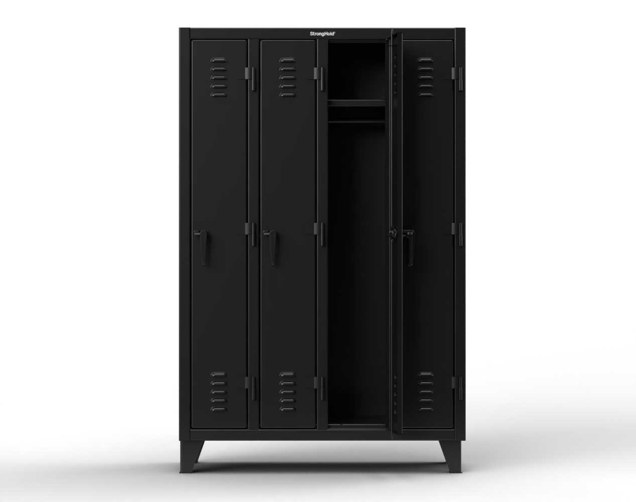 Extreme Duty 12 GA Single-Tier Locker with 4 Compartments, Louvered Doors, Wardrobe Rod - 50 in. W x 18in. D x 78 in. H