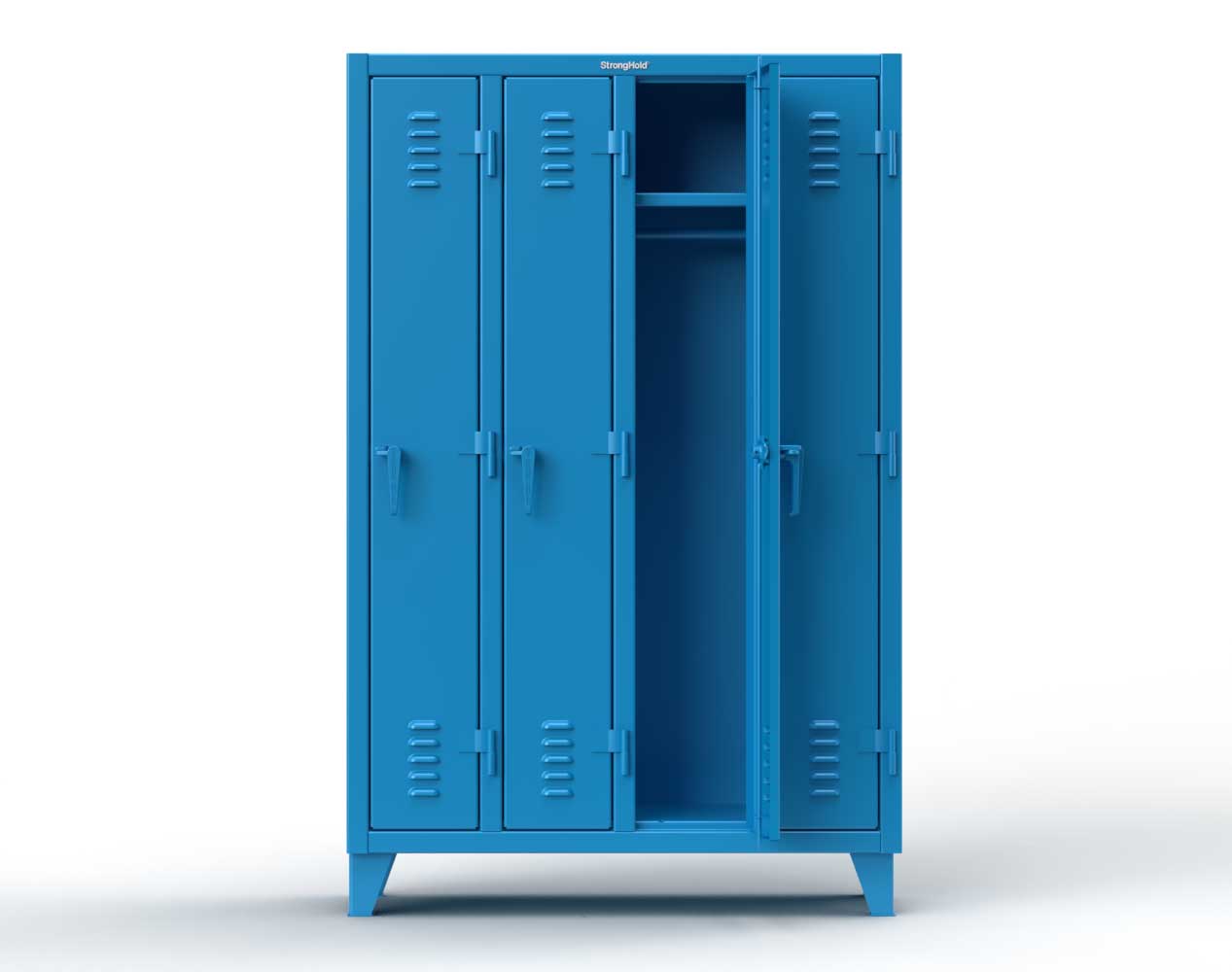Extreme Duty 12 GA Single-Tier Locker with 4 Compartments, Louvered Doors, Wardrobe Rod - 50 in. W x 18in. D x 78 in. H