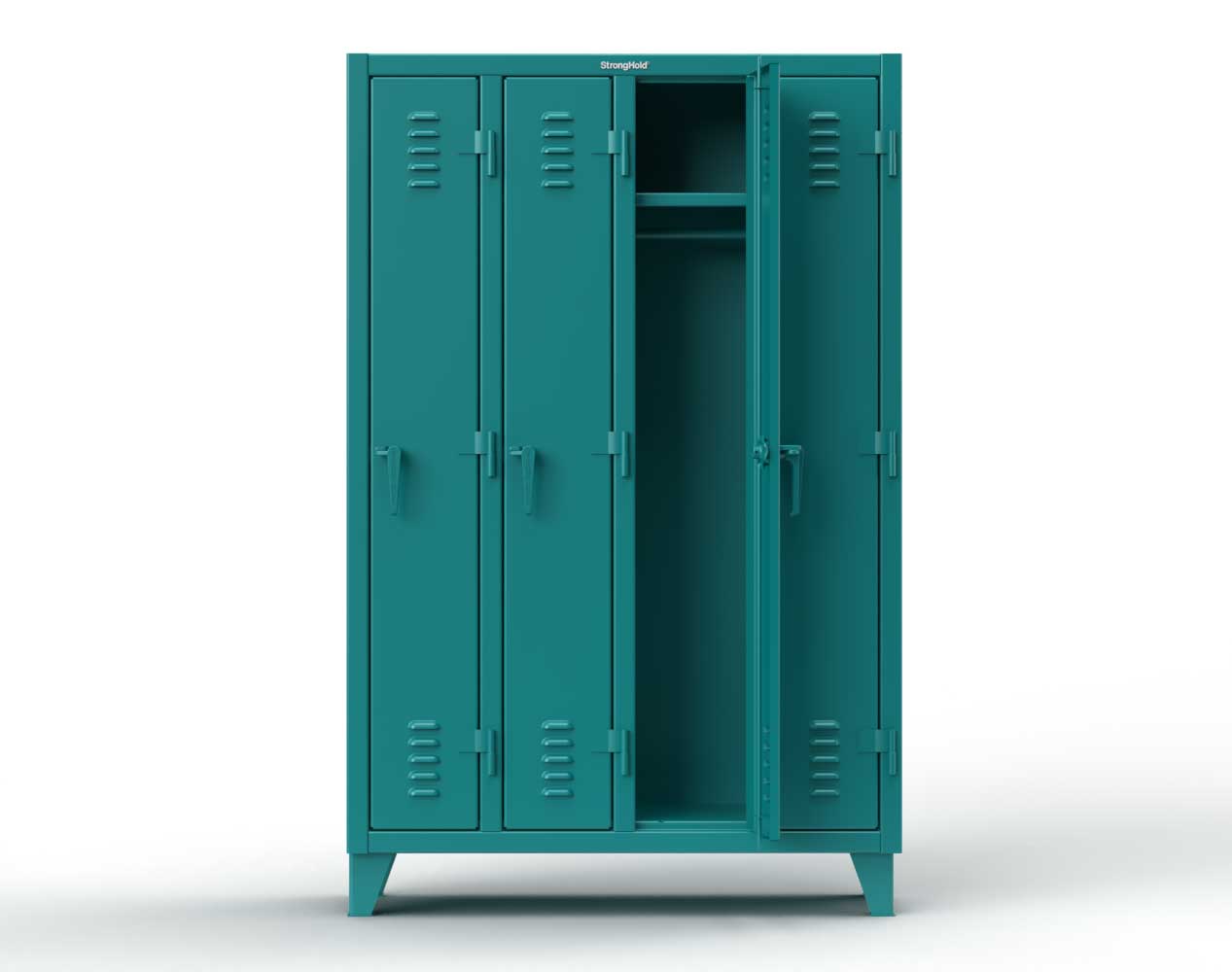 Extreme Duty 12 GA Single-Tier Locker with 4 Compartments, Louvered Doors, Wardrobe Rod - 50 in. W x 18in. D x 78 in. H