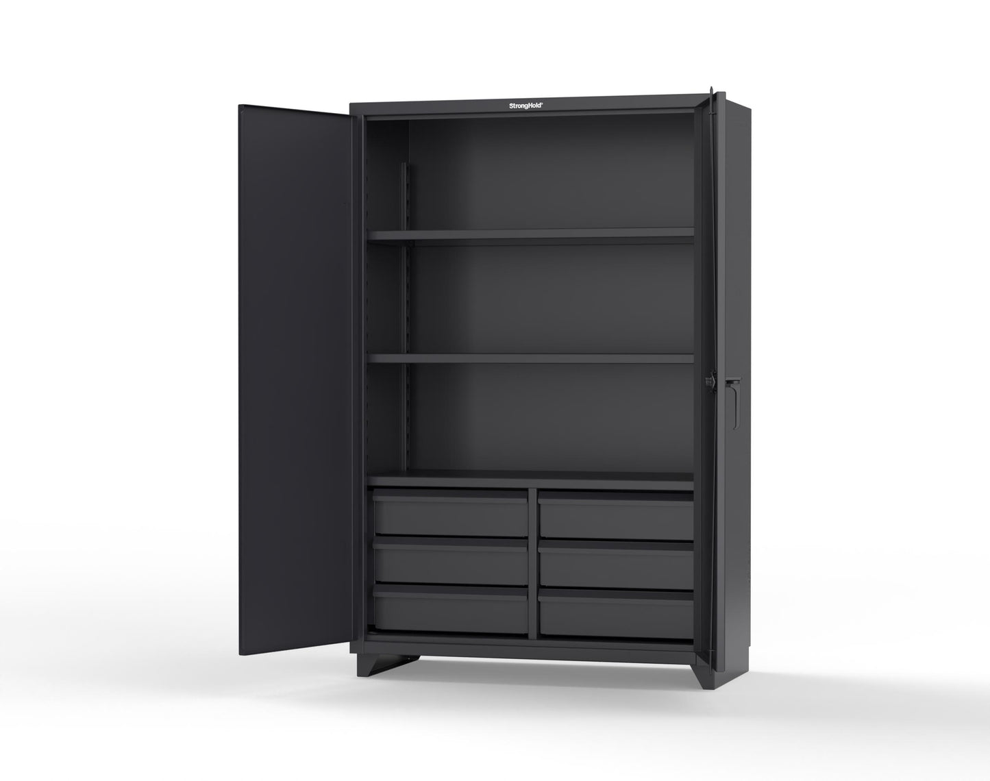Extra Heavy Duty 14 GA Cabinet with 6 Half-Width Drawers, 3 Shelves - 48 In. W x 24 In. D x 75 In. H - 46-243-6/5DB-L-9005