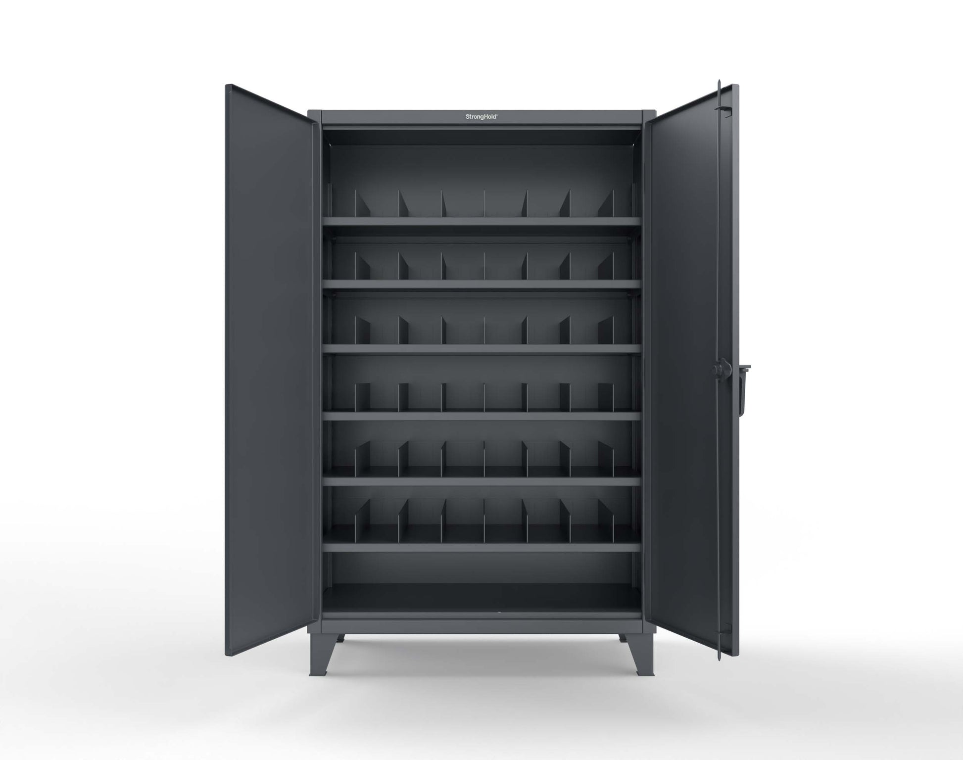 Extreme Duty 12 GA Cabinet with 6 Shelves, Shelf Dividers - 48 In. W x 24 In. D x 78 In. H - 46-246PH-42VD-7024