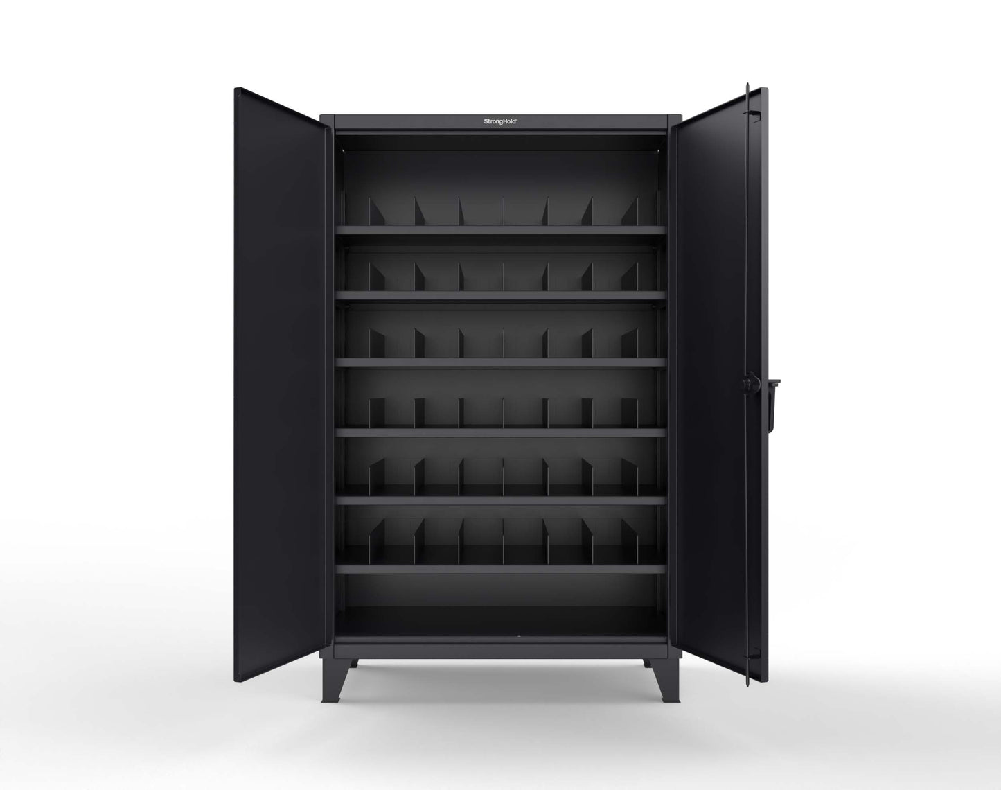Extreme Duty 12 GA Cabinet with 6 Shelves, Shelf Dividers - 48 In. W x 24 In. D x 78 In. H - 46-246PH-42VD-9005