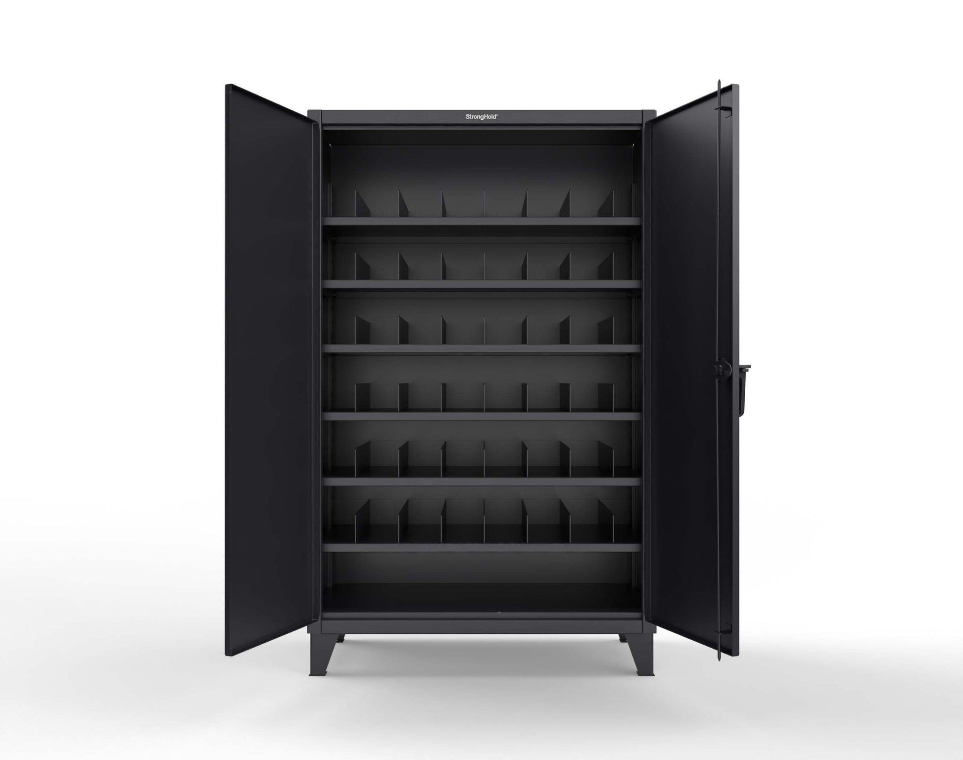Extreme Duty 12 GA Cabinet with 6 Shelves, Shelf Dividers - 48 In. W x 24 In. D x 78 In. H - 46-246PH-42VD-9005
