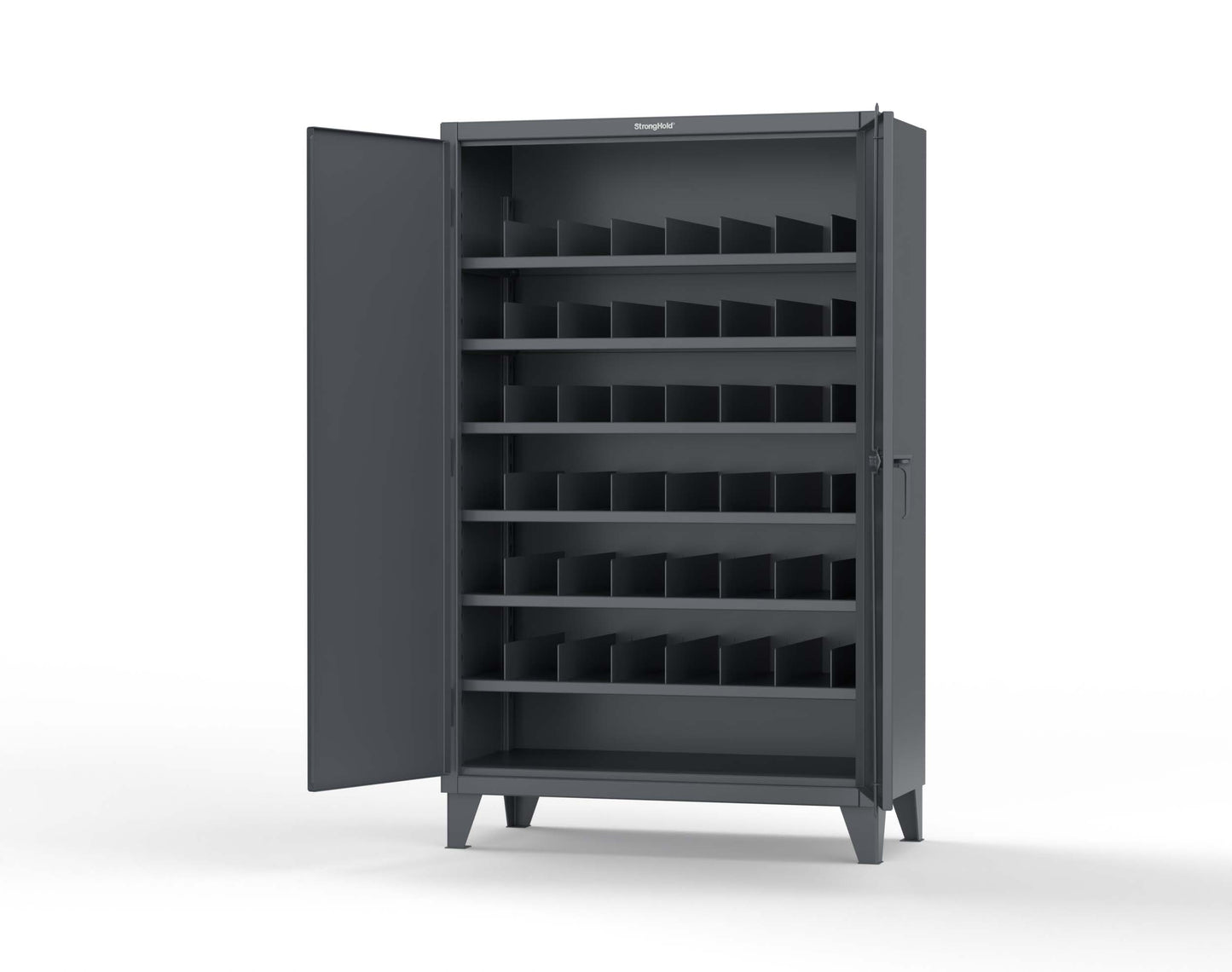 Extreme Duty 12 GA Cabinet with 6 Shelves, Shelf Dividers - 48 In. W x 24 In. D x 78 In. H - 46-246PH-42VD-7024