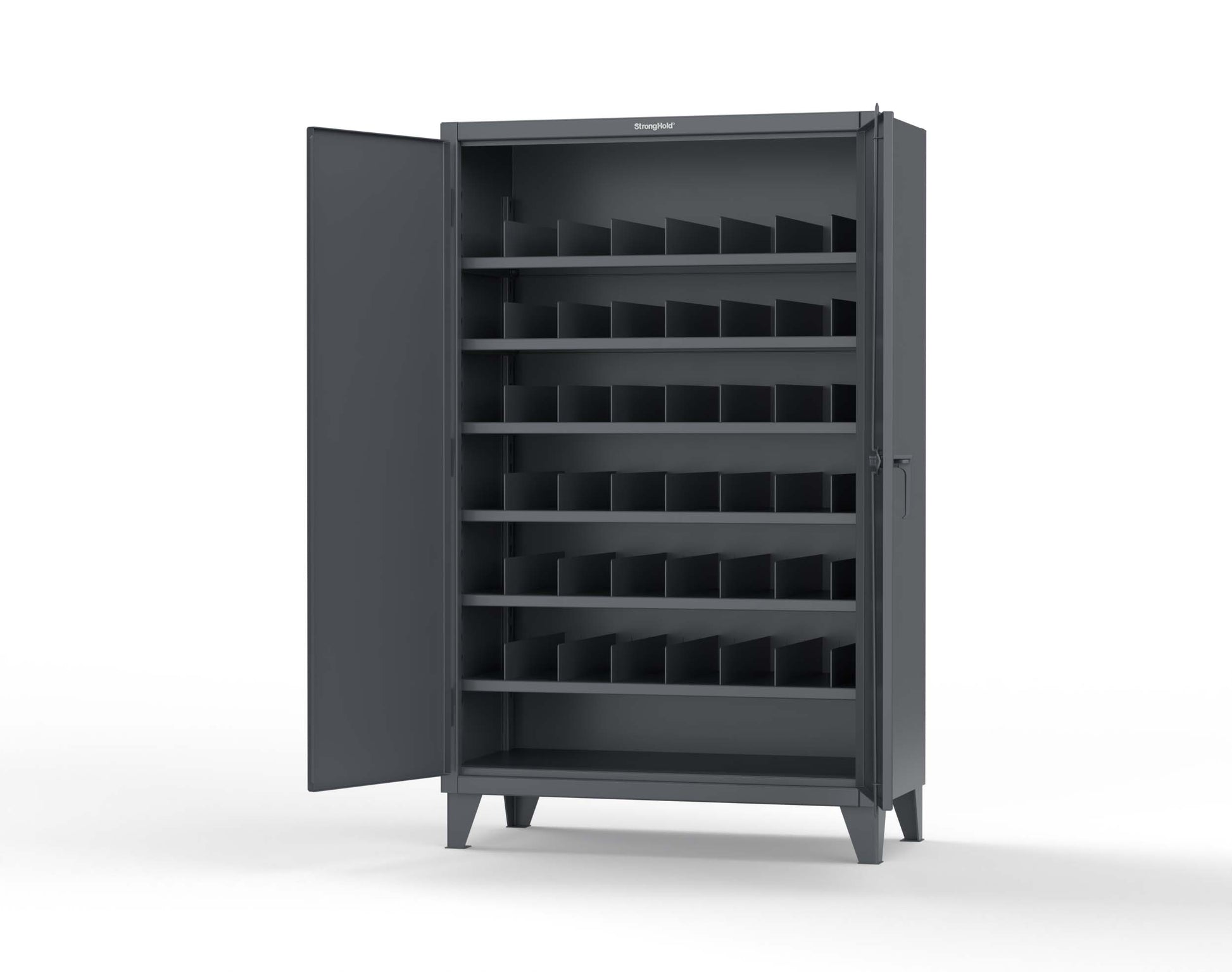 Extreme Duty 12 GA Cabinet with 6 Shelves, Shelf Dividers - 48 In. W x 24 In. D x 78 In. H - 46-246PH-42VD-7024