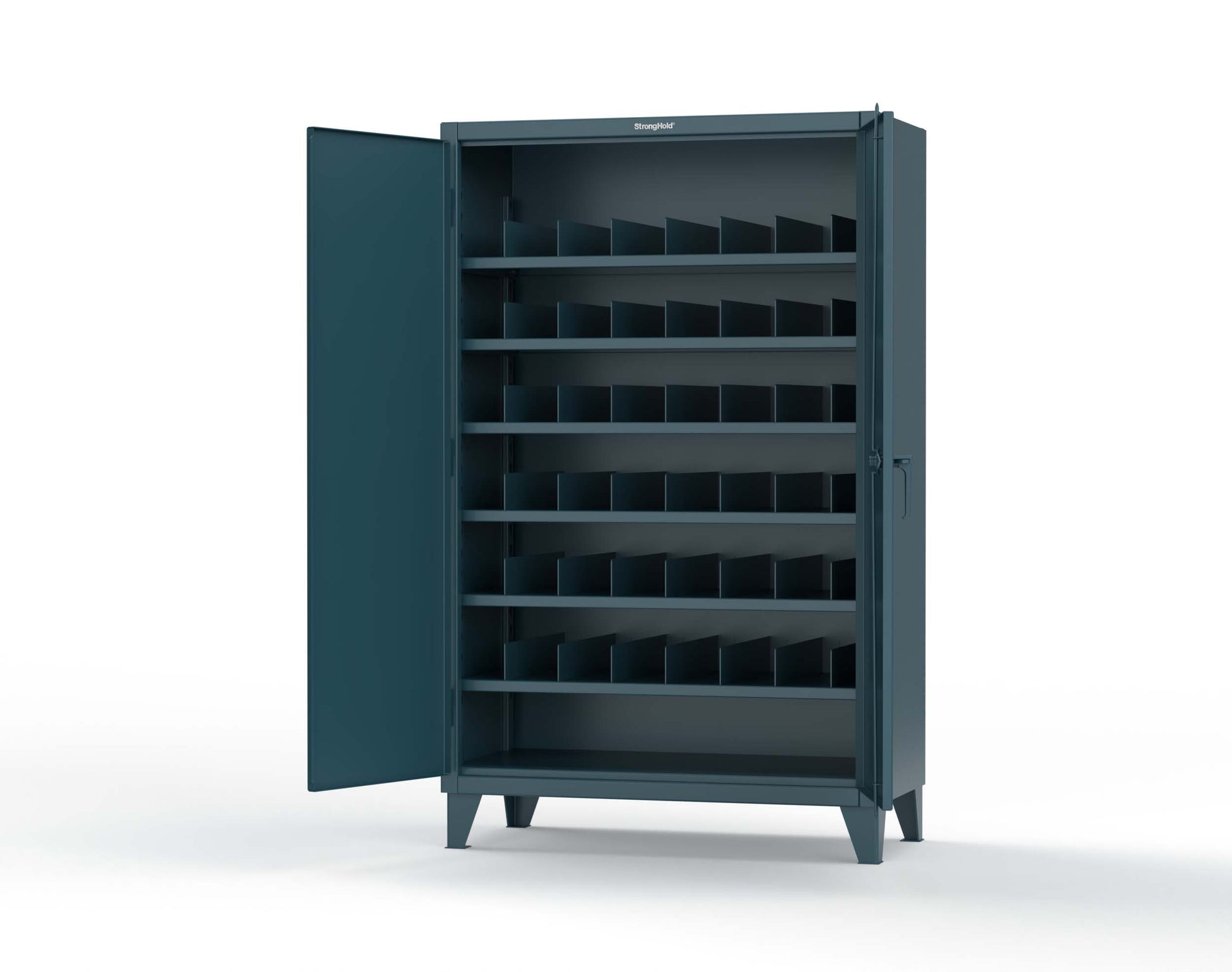 Extreme Duty 12 GA Cabinet with 6 Shelves, Shelf Dividers - 48 In. W x 24 In. D x 78 In. H - 46-246PH-42VD-5001