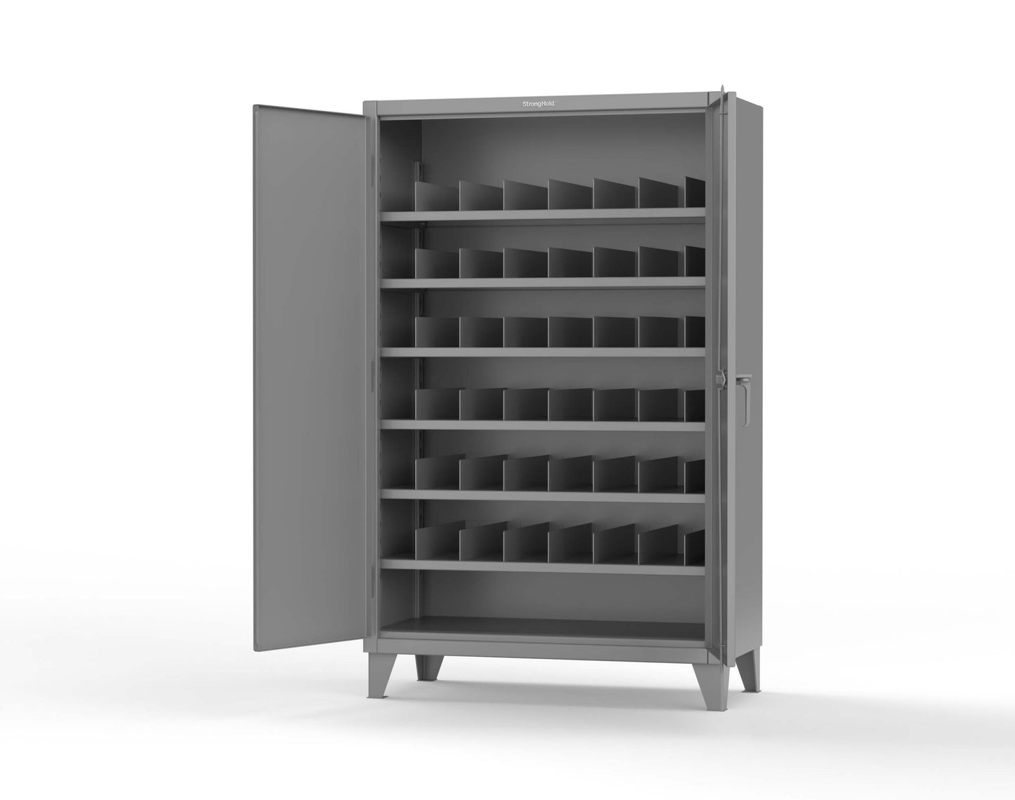 Extreme Duty 12 GA Cabinet with 6 Shelves, Shelf Dividers - 48 In. W x 24 In. D x 78 In. H - 46-246PH-42VD-7037