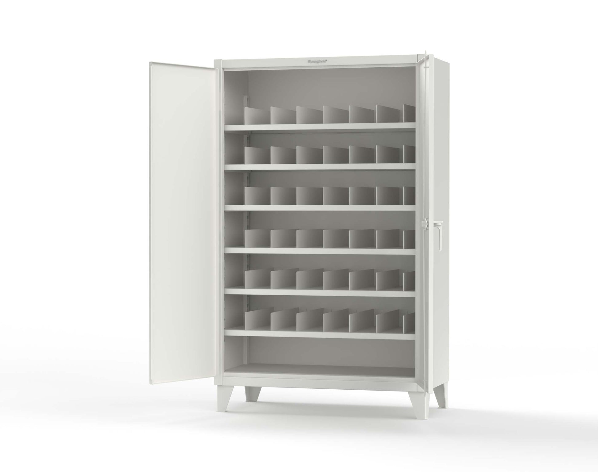 Extreme Duty 12 GA Cabinet with 6 Shelves, Shelf Dividers - 48 In. W x 24 In. D x 78 In. H - 46-246PH-42VD-9003