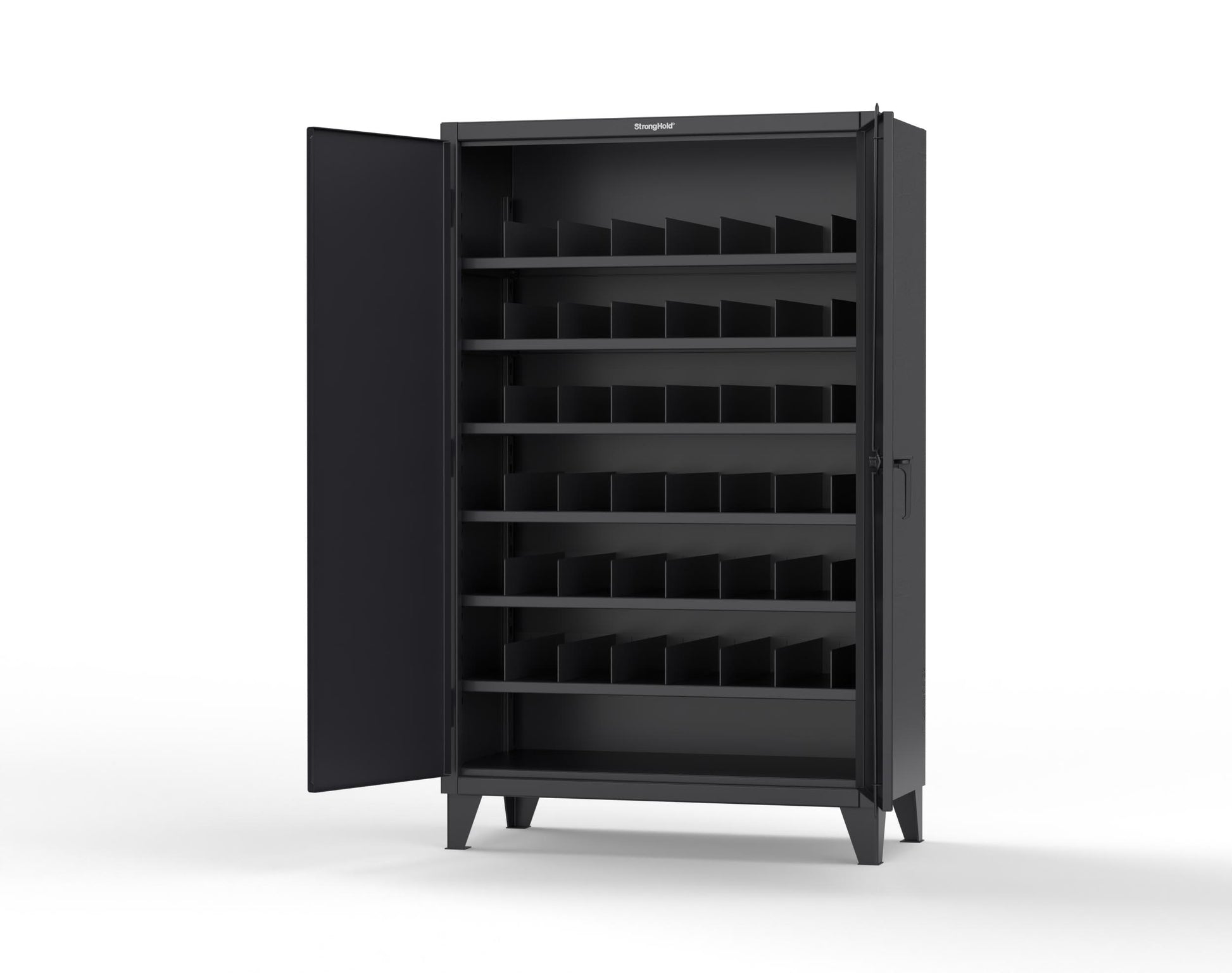 Extreme Duty 12 GA Cabinet with 6 Shelves, Shelf Dividers - 48 In. W x 24 In. D x 78 In. H - 46-246PH-42VD-9005