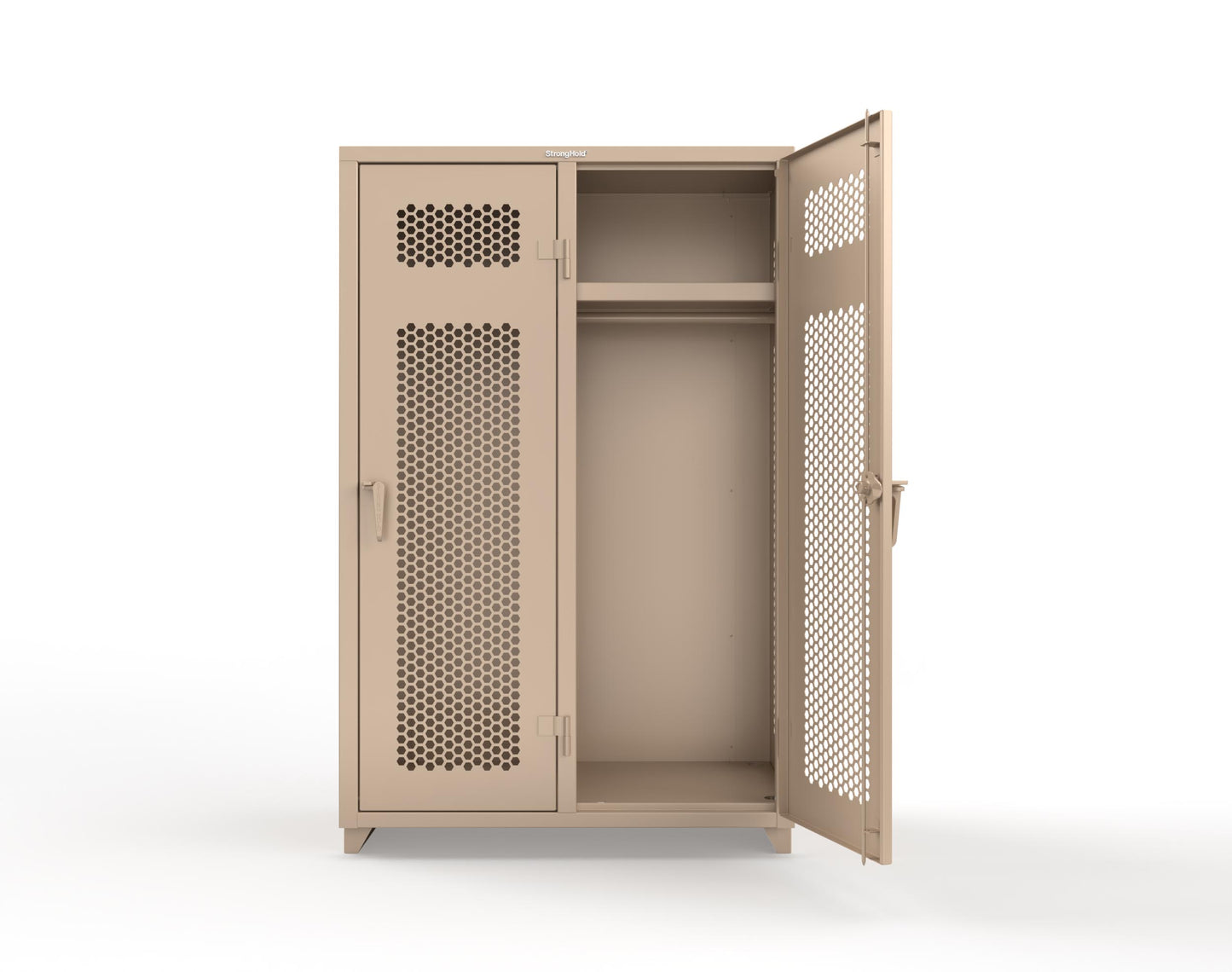 Extra Heavy Duty 14 GA Ventilated Single-Tier Locker with Shelf and Hanger Rod, 2 Compartments - 48 in. W x 24 in. D x 75 in. H - 46-2H-24-1T-L-1019