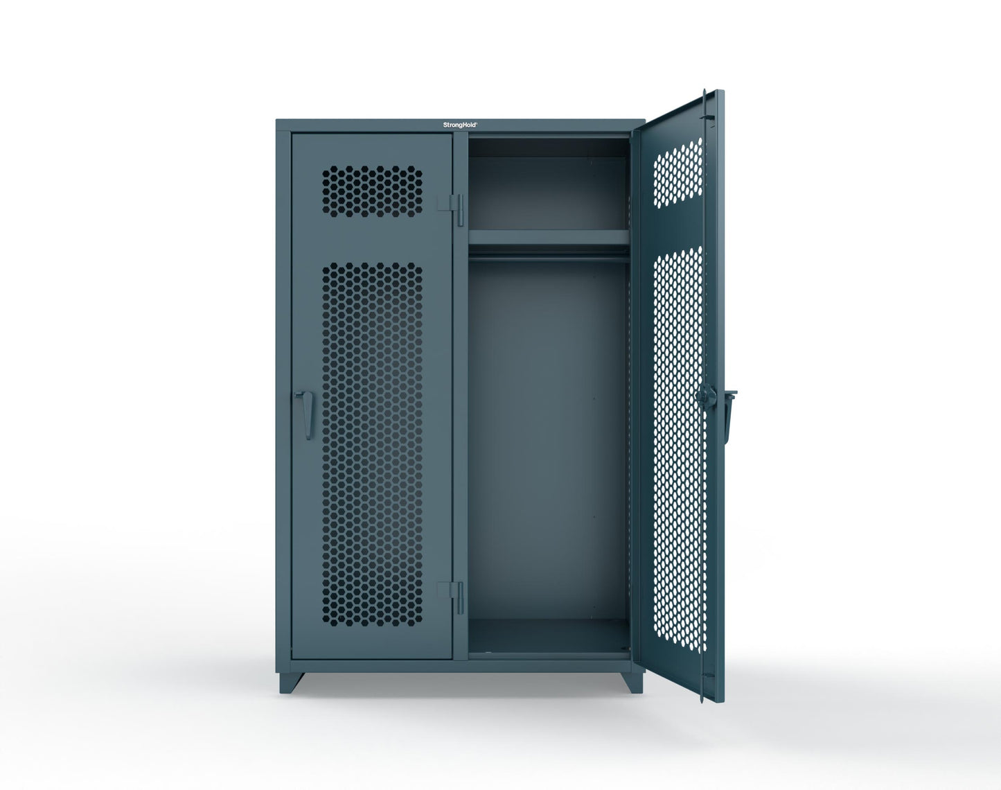 Extra Heavy Duty 14 GA Ventilated Single-Tier Locker with Shelf and Hanger Rod, 2 Compartments - 48 in. W x 24 in. D x 75 in. H - 46-2H-24-1T-L-5001