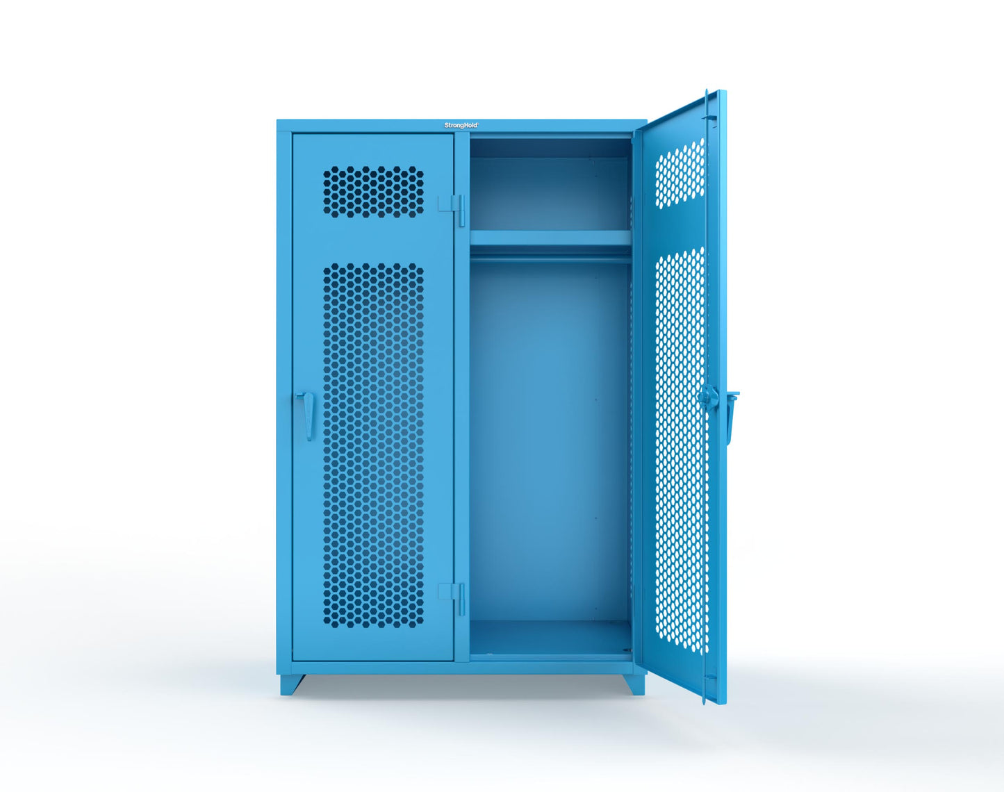 Extra Heavy Duty 14 GA Ventilated Single-Tier Locker with Shelf and Hanger Rod, 2 Compartments - 48 in. W x 24 in. D x 75 in. H - 46-2H-24-1T-L-5012