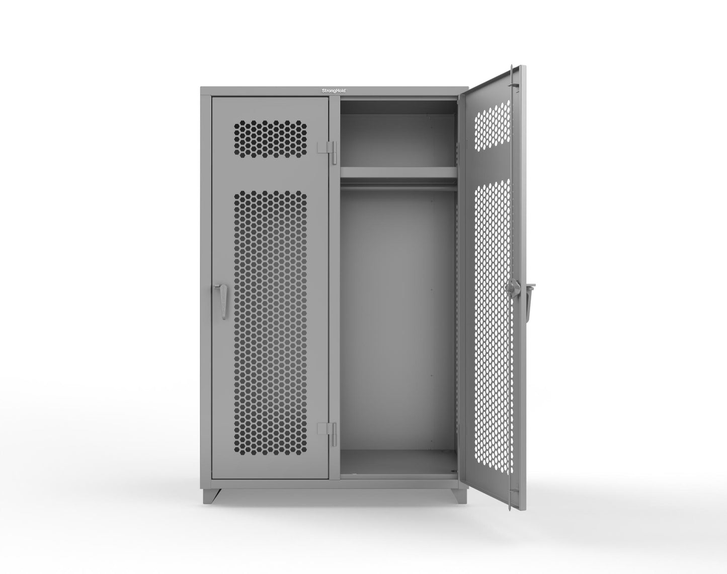 Extra Heavy Duty 14 GA Ventilated Single-Tier Locker with Shelf and Hanger Rod, 2 Compartments - 48 in. W x 24 in. D x 75 in. H - 46-2H-24-1T-L-7037