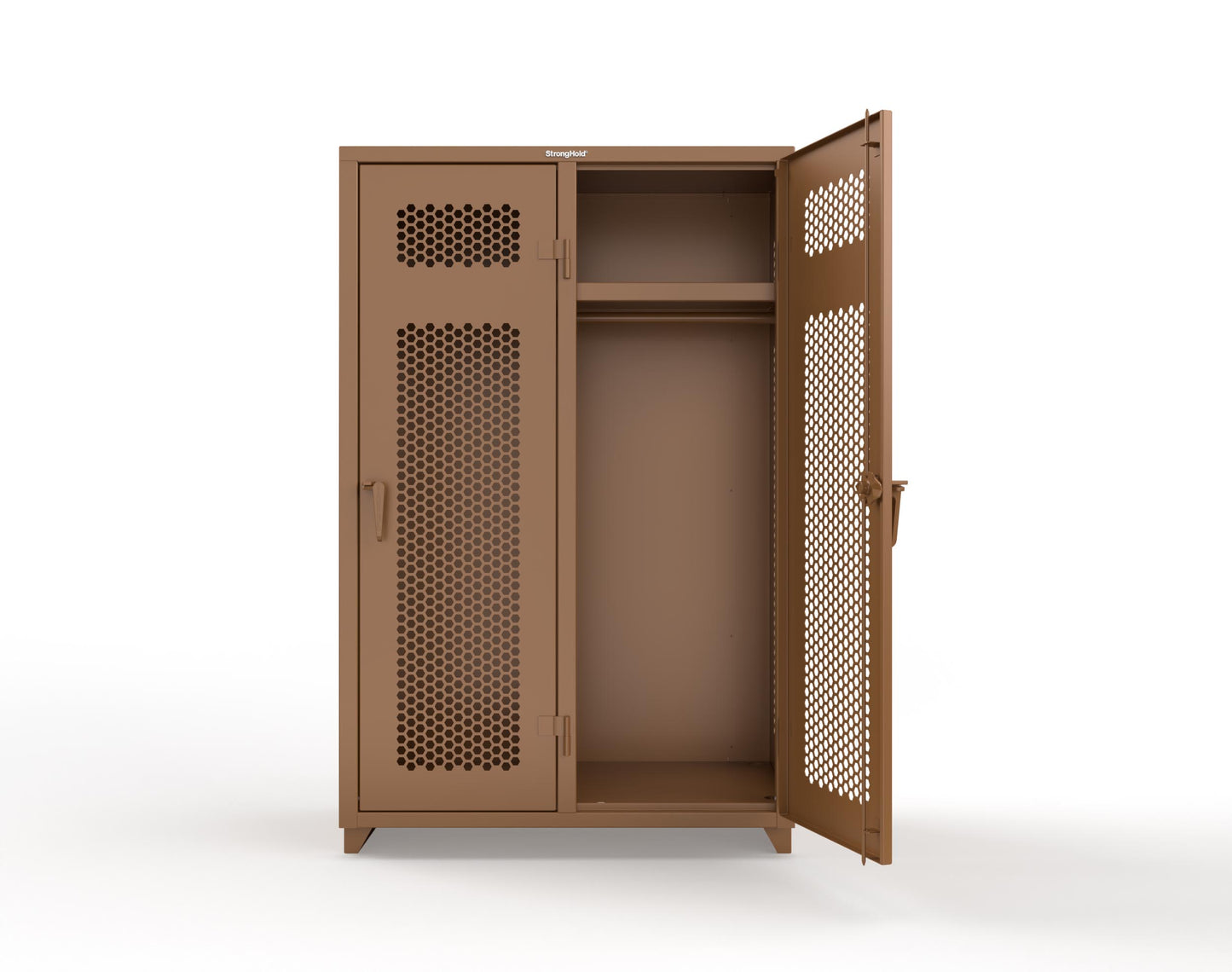 Extra Heavy Duty 14 GA Ventilated Single-Tier Locker with Shelf and Hanger Rod, 2 Compartments - 48 in. W x 24 in. D x 75 in. H - 46-2H-24-1T-L-8008
