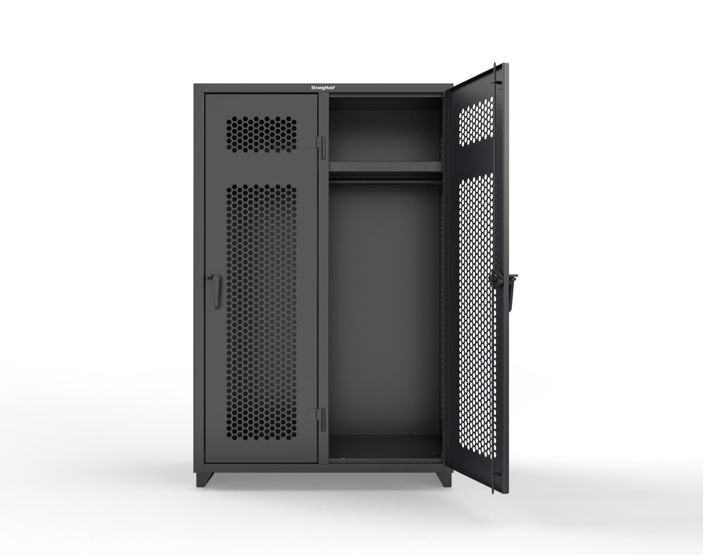 Extra Heavy Duty 14 GA Ventilated Single-Tier Locker with Shelf and Hanger Rod, 2 Compartments - 48 in. W x 24 in. D x 75 in. H - 46-2H-24-1T-L-9005